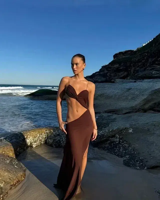 Natalie Rolt Dahlia Dress Espresso Brown Size 1 / AU 8 for rent on The Volte - main image