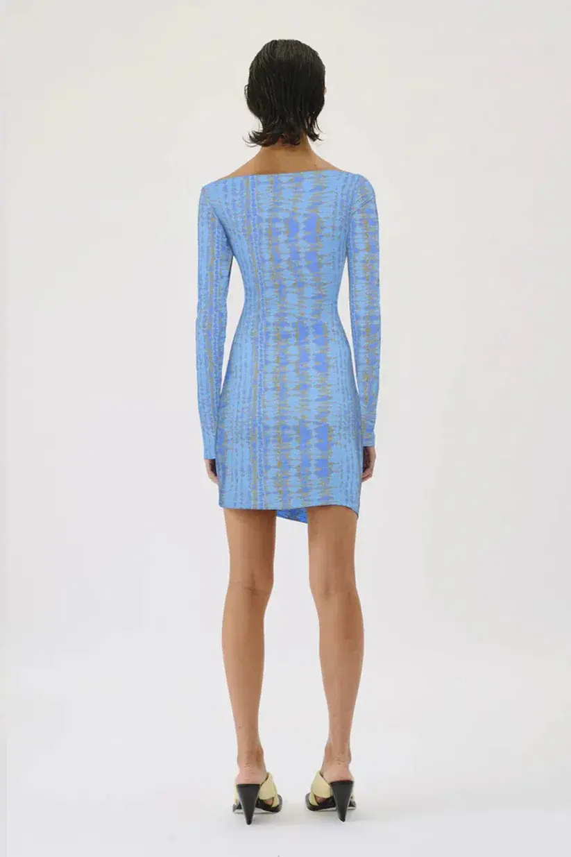 Suboo Claudia Long Sleeved Mini Dress Ice Blue Texture Size 8 - Image 3
