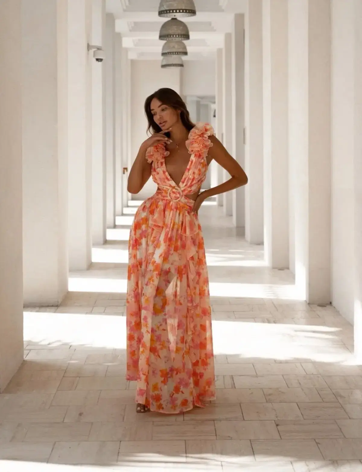 Anne Louise Boutique Clementine Maxi Dress Orange Fuchsia Floral Size 12 - Image 1