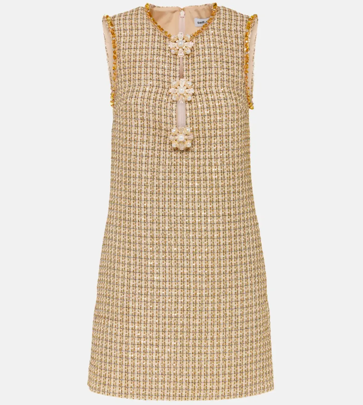 Self-Portrait Boucle Embellished Mini Dress Gold Size AU 10 - Image 6