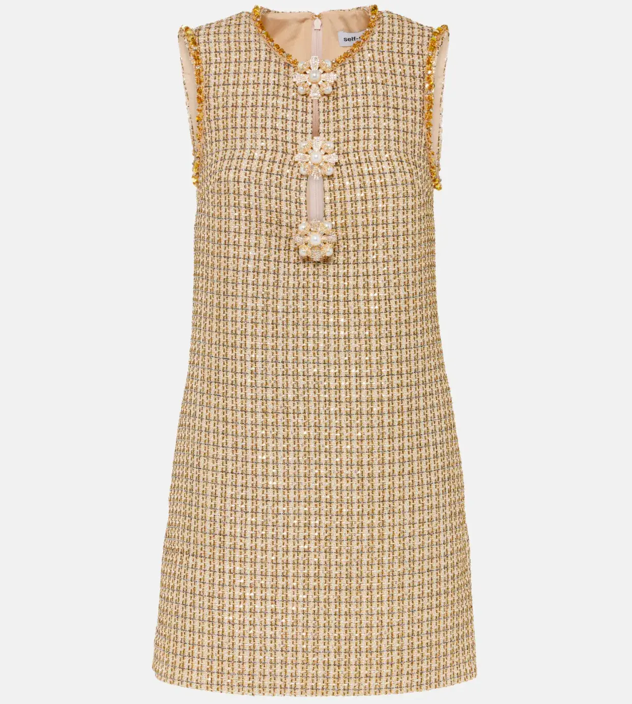 Self-Portrait Boucle Embellished Mini Dress Gold Size AU 10 - Image 6