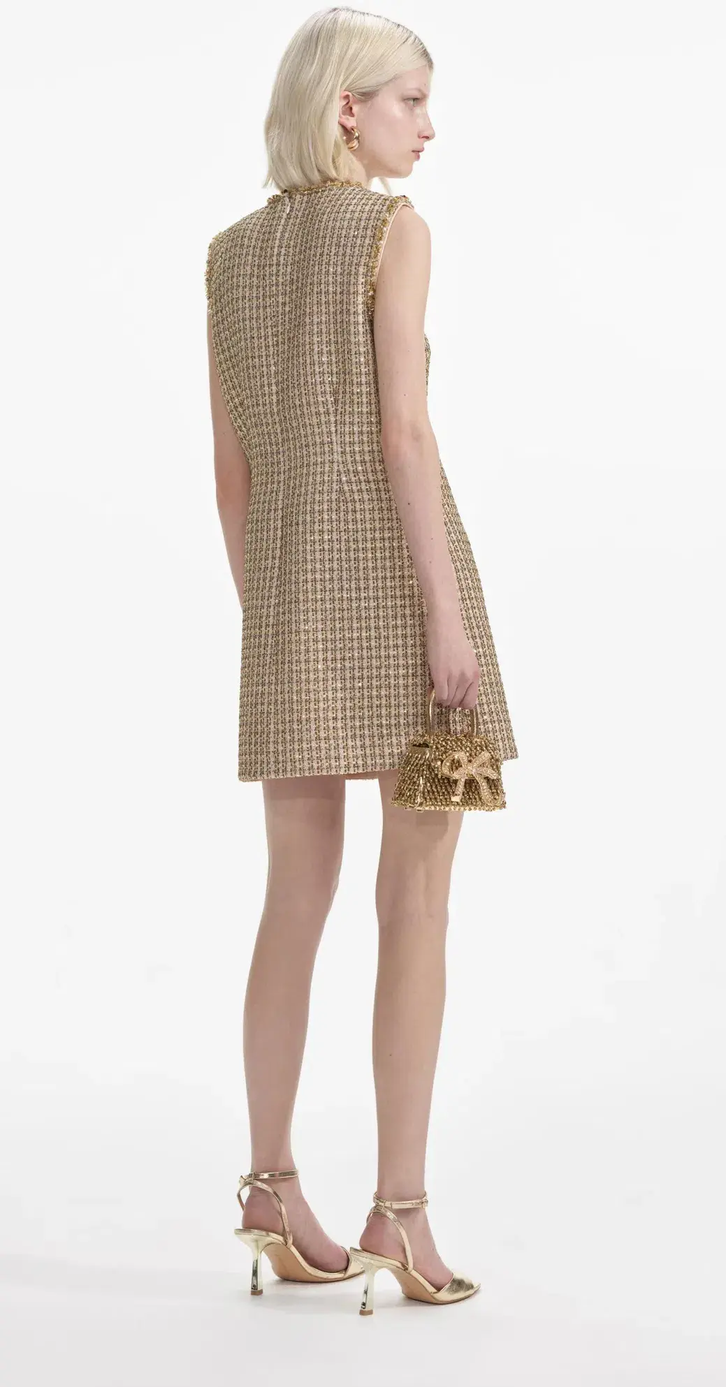 Self-Portrait Boucle Embellished Mini Dress Gold Size AU 10 - Image 9