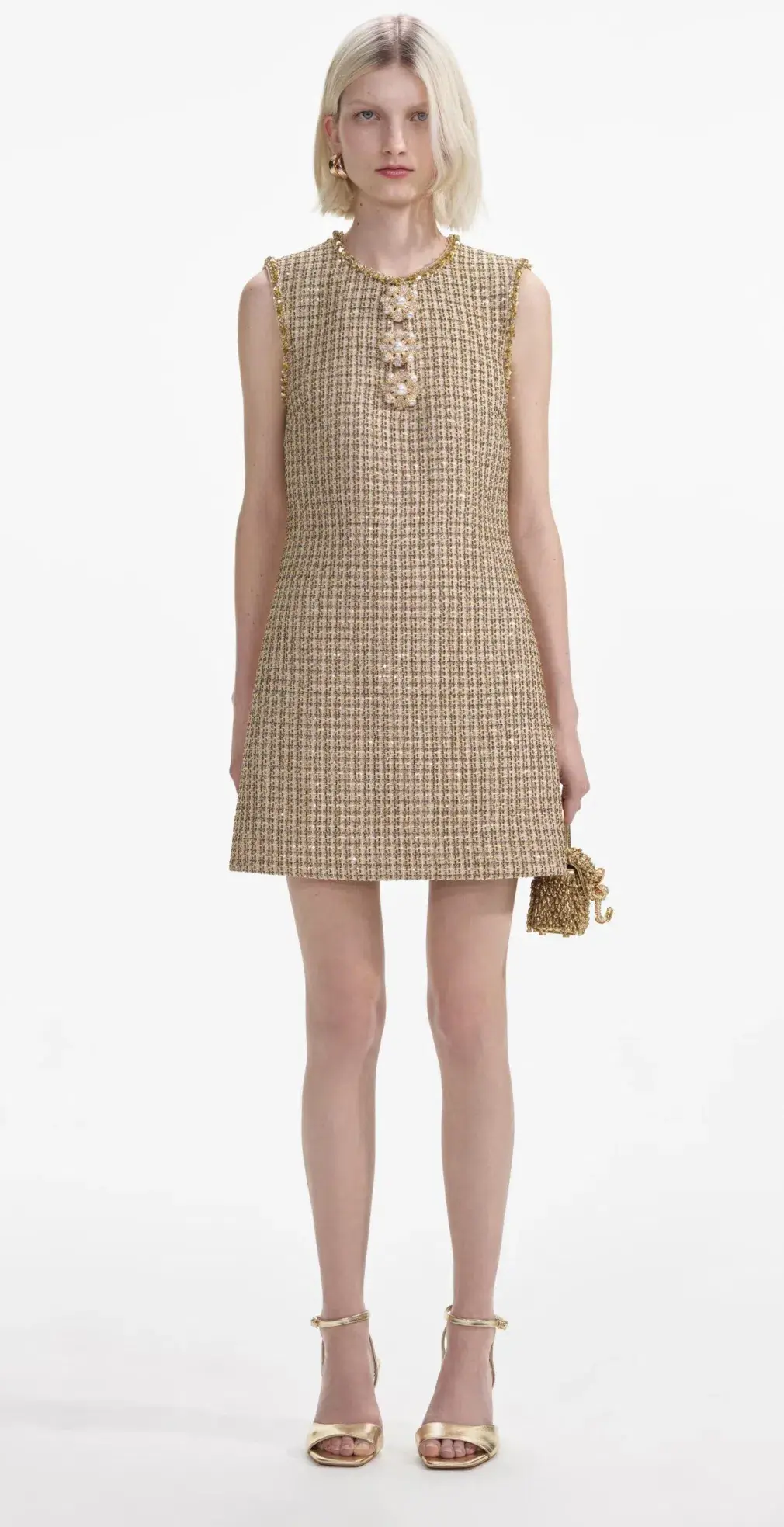 Self-Portrait Boucle Embellished Mini Dress Gold Size AU 10 - Image 8