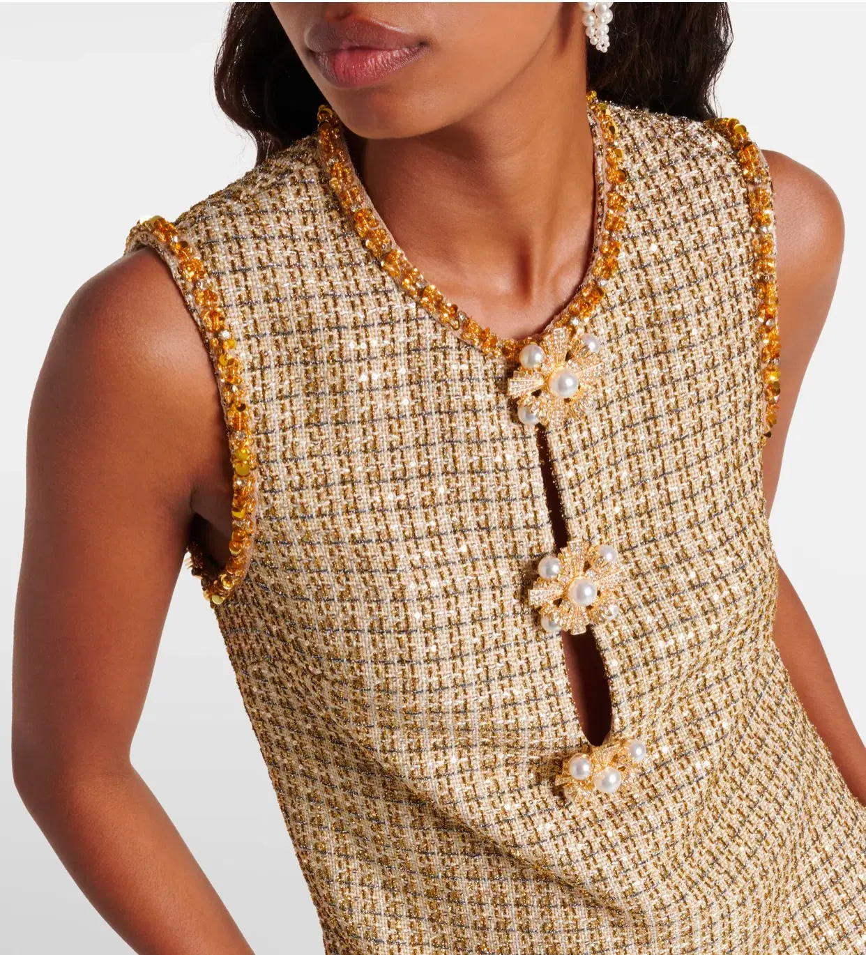Self-Portrait Boucle Embellished Mini Dress Gold Size AU 10 - Image 5