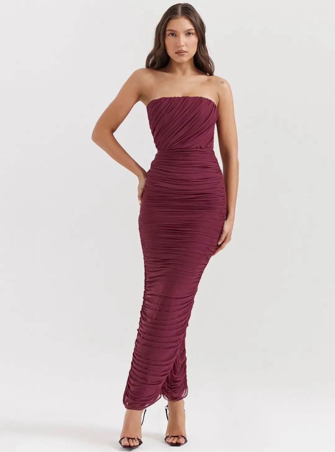 House of CB Sapphire Strapless Gathered Maxi Dress Wine Size XS / AU 6 for rent on The Volte - main image