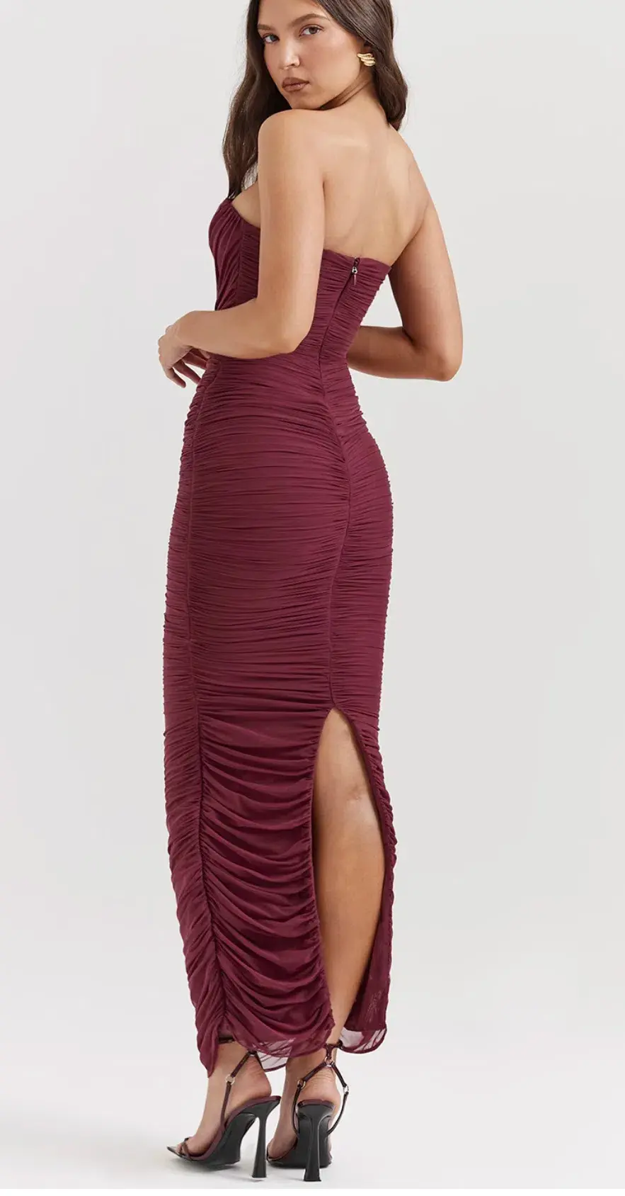 House of CB Sapphire Strapless Gathered Maxi Dress Wine Size XS / AU 6 - Image 3