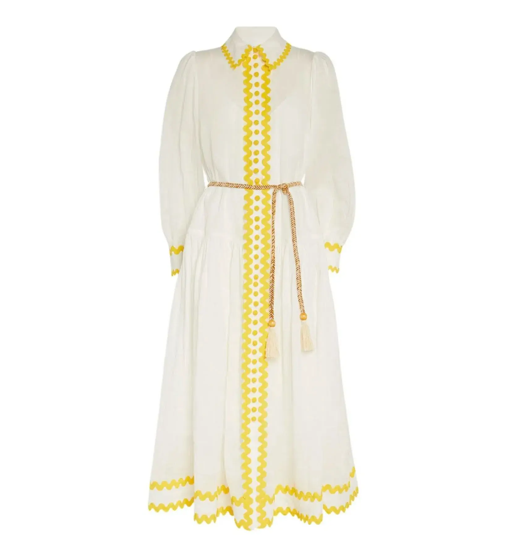 Zimmermann Cira Drop Waist Shirt Dress Ivory Yellow Size 4 / AU 16 - Image 4