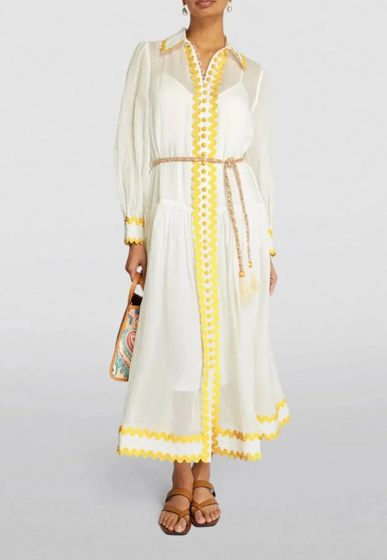 Zimmermann Cira Drop Waist Shirt Dress Ivory Yellow Size 4 / AU 16 - Image 3