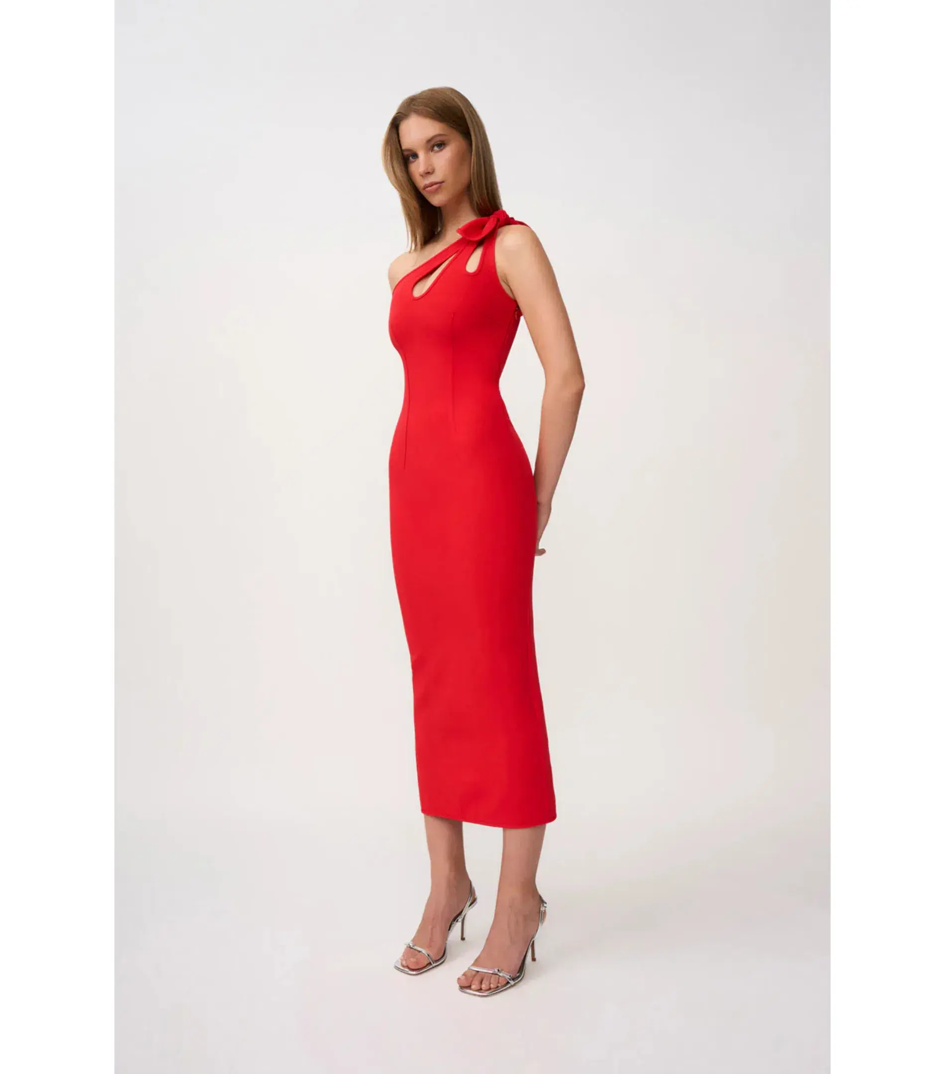 By Johnny Chiara One Shoulder Midi Dress Red Size AU 10 - Image 5
