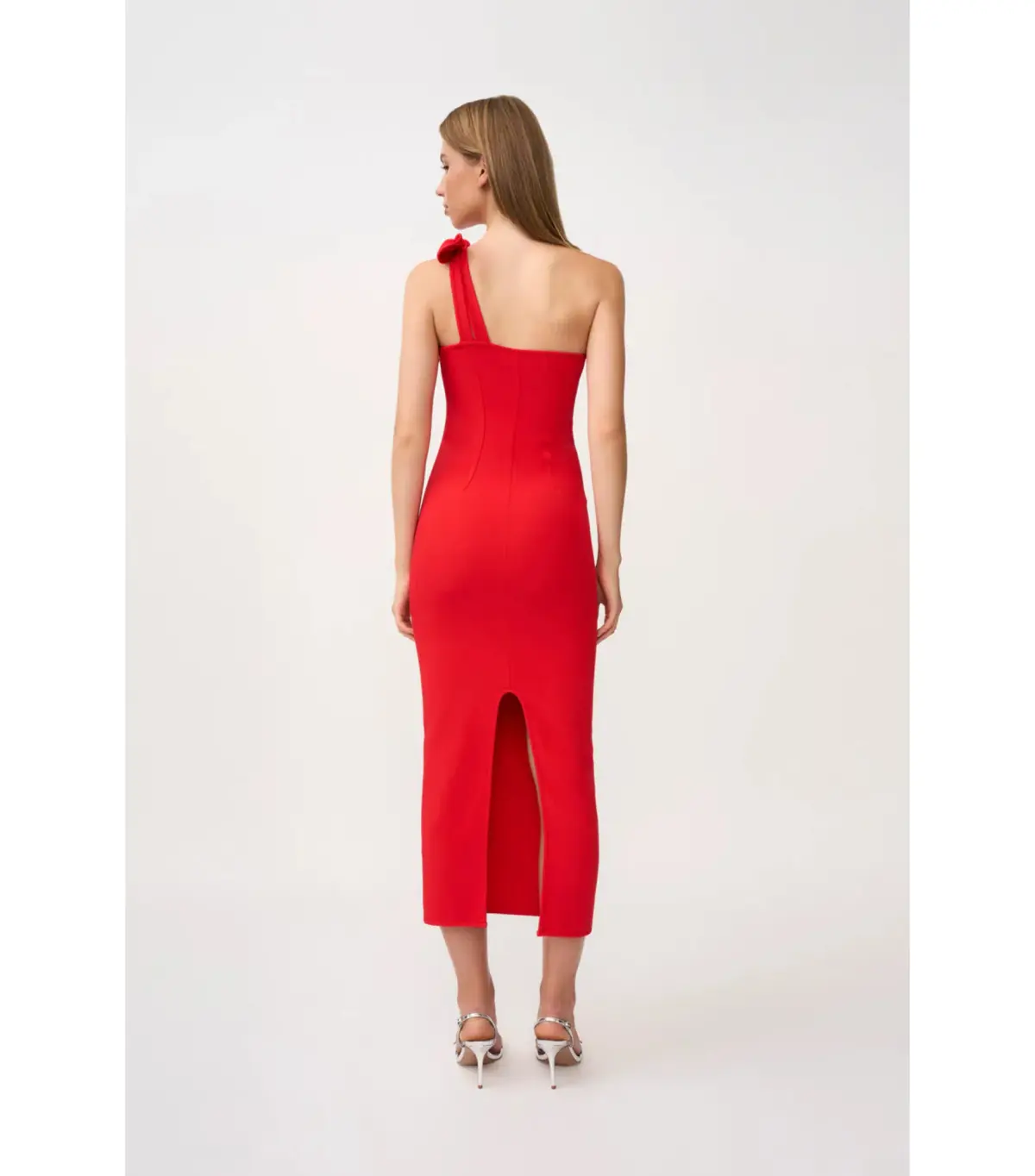 By Johnny Chiara One Shoulder Midi Dress Red Size AU 10 - Image 3