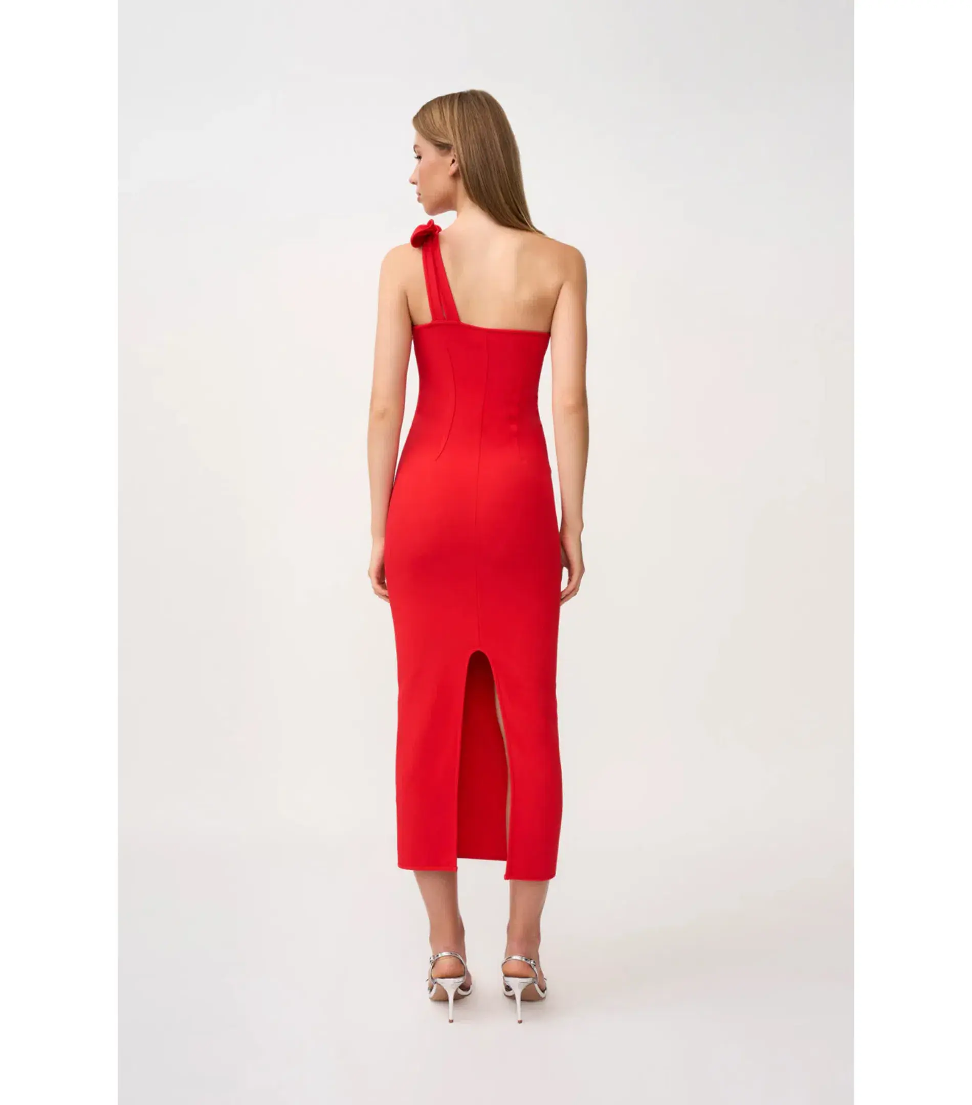 By Johnny Chiara One Shoulder Midi Dress Red Size AU 10 - Image 3