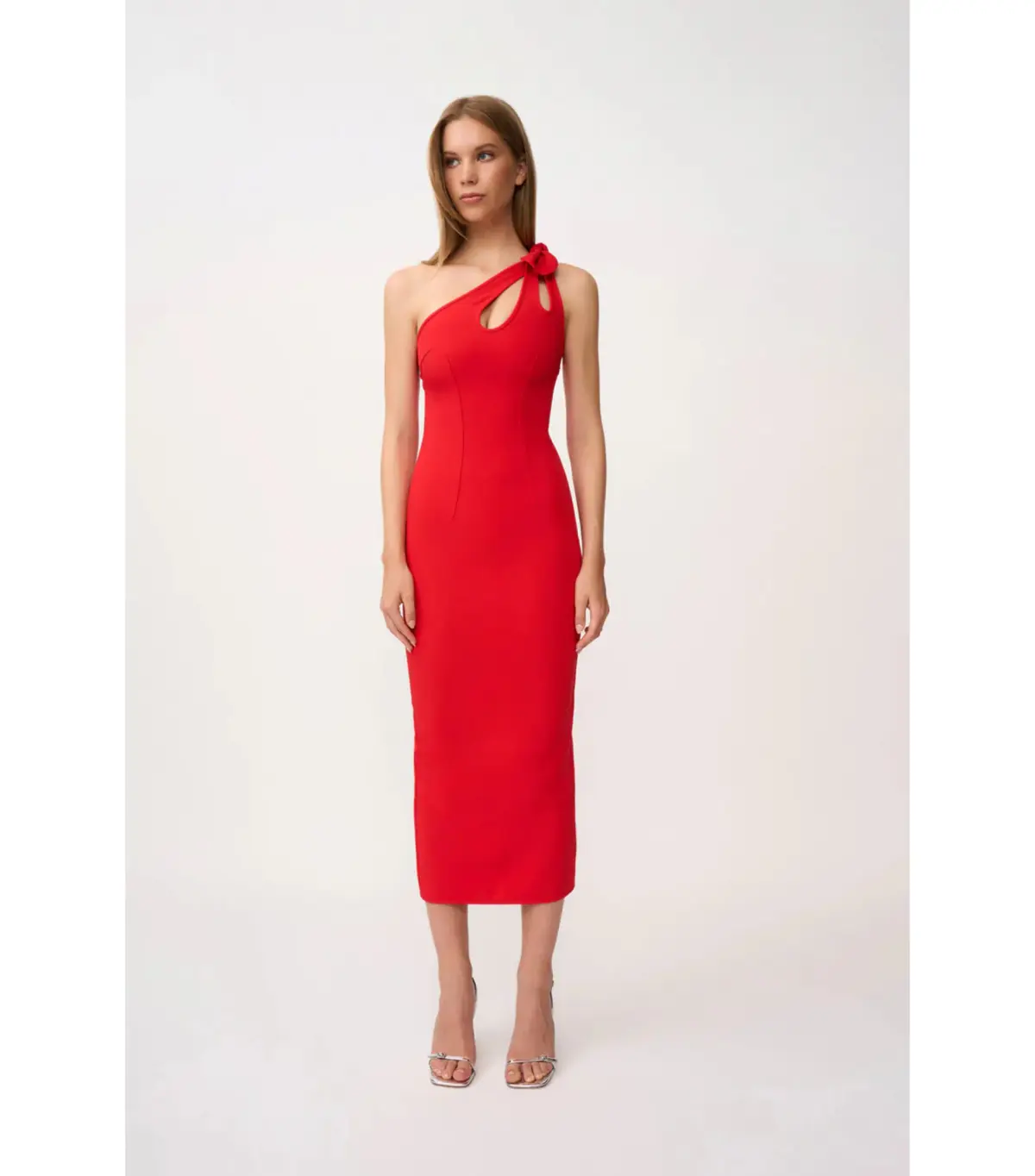 By Johnny Chiara One Shoulder Midi Dress Red Size AU 10 - Image 1