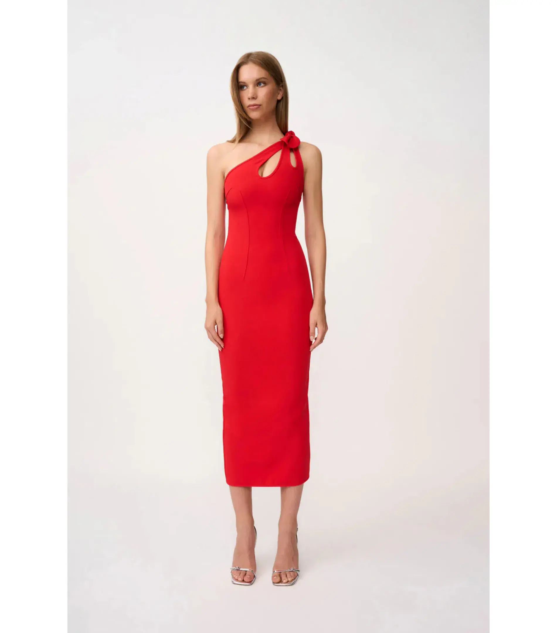 By Johnny Chiara One Shoulder Midi Dress Red Size AU 10 - Image 1