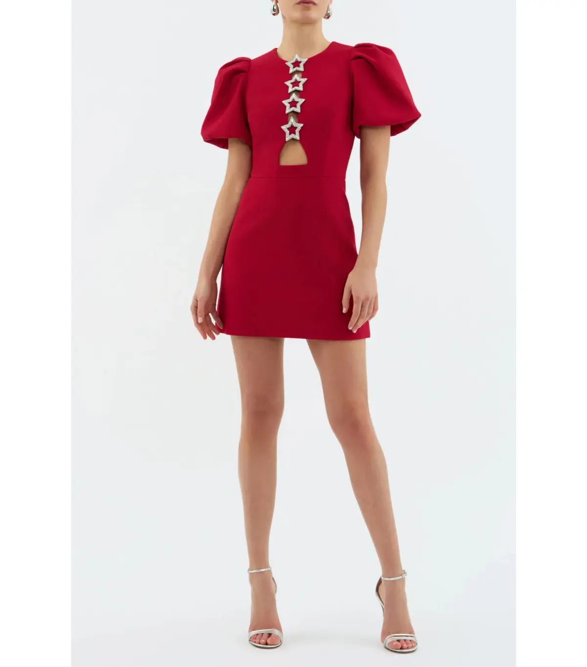 Rebecca Vallance Akari Puff Sleeve Mini Dress Red Size AU 14 - Image 1