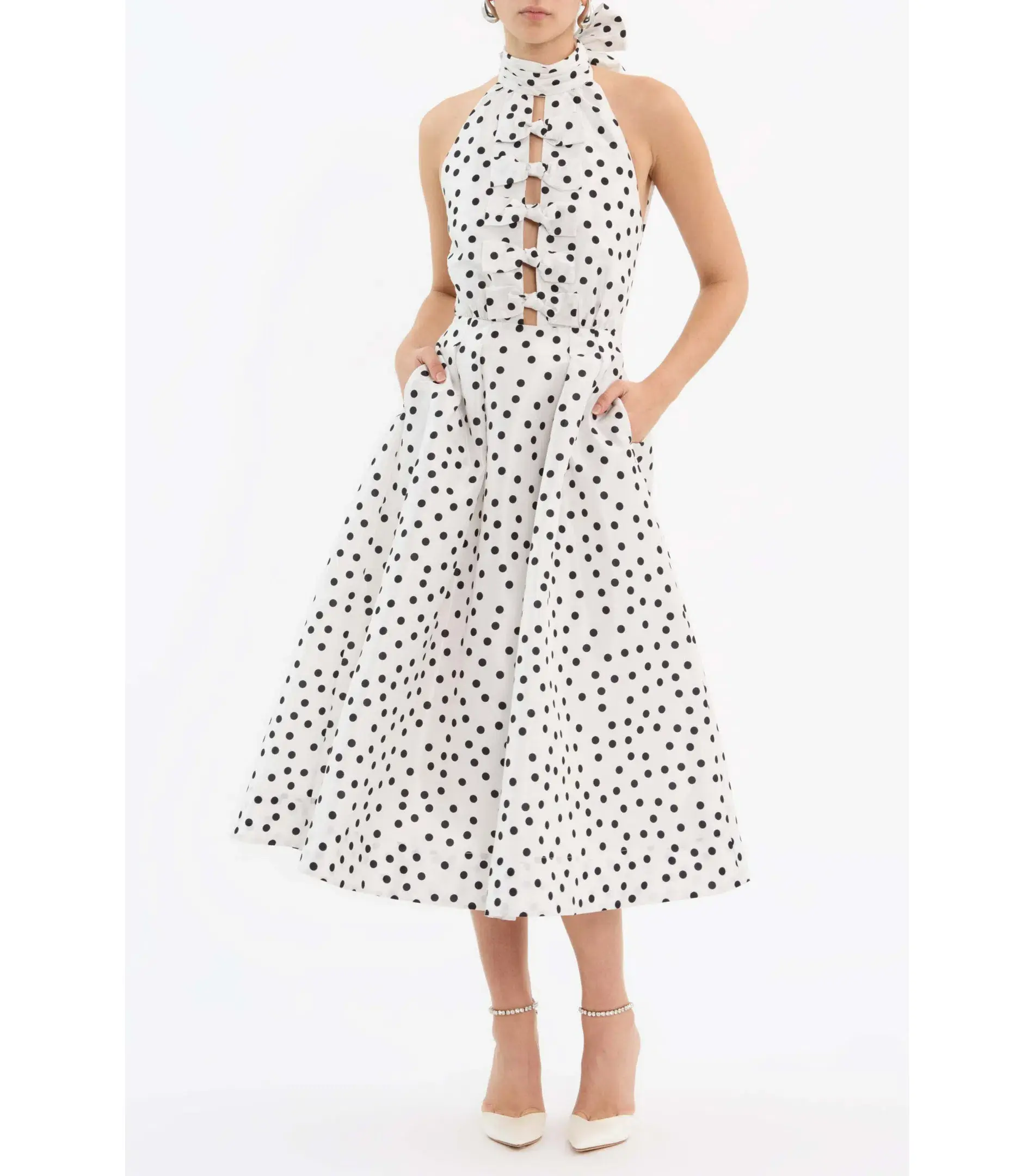 Rebecca Vallance Delia Halter Midi Dress Polka Dot Size AU 14 - Image 1