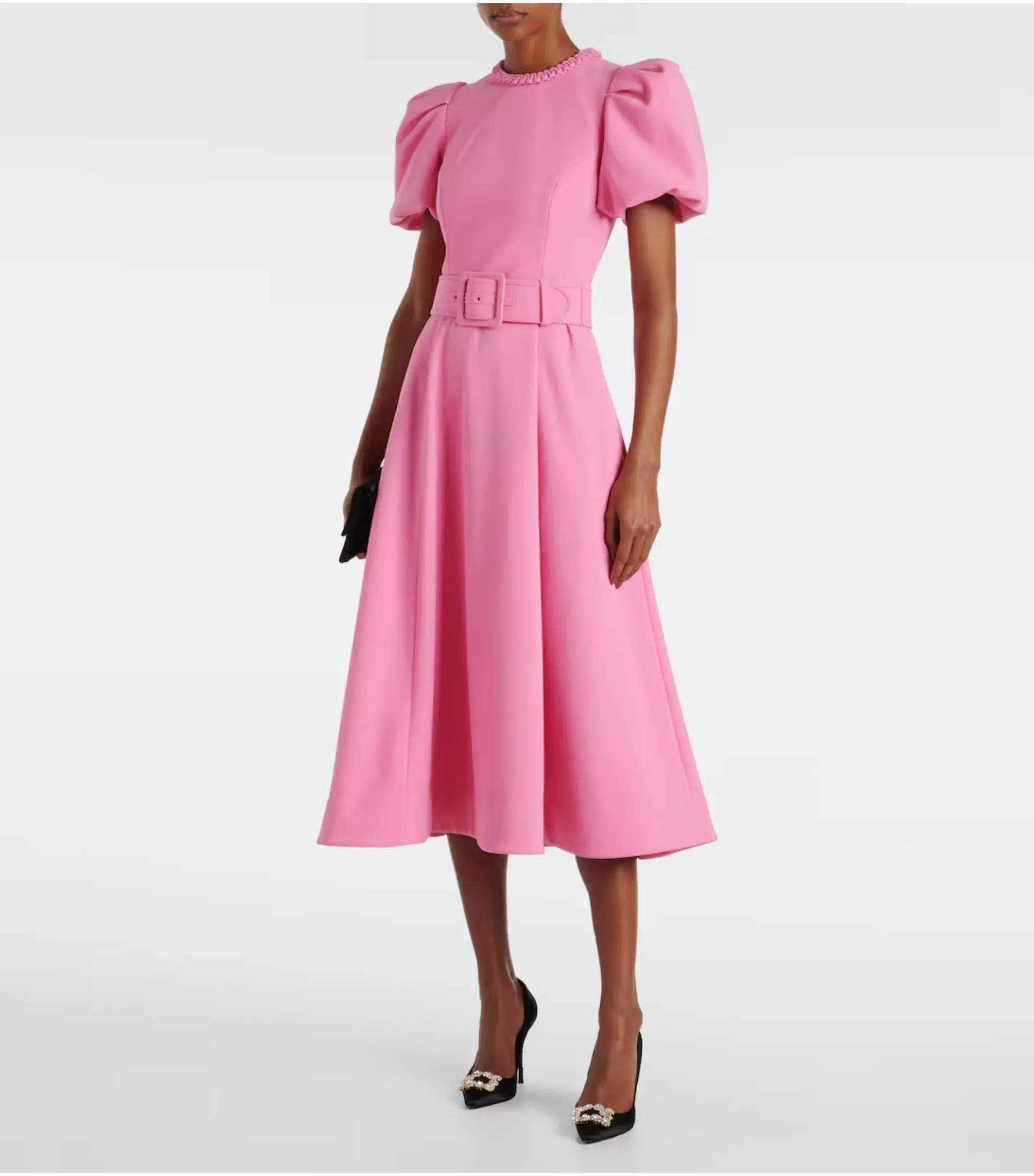 Rebecca Vallance Rosita Puff Sleeve Midi Dress Pink Size AU 8 - Image 1