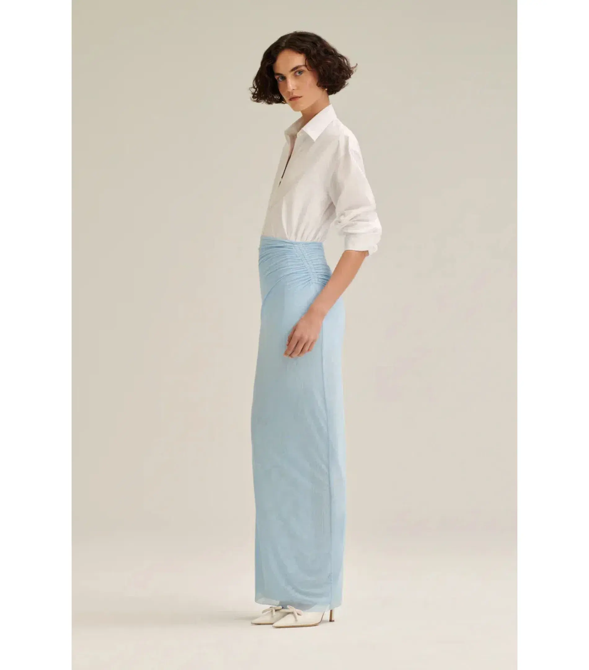 Scanlan Theodore Mesh Drape Top And Skirt Pale Blue Size AU 10 - Image 5
