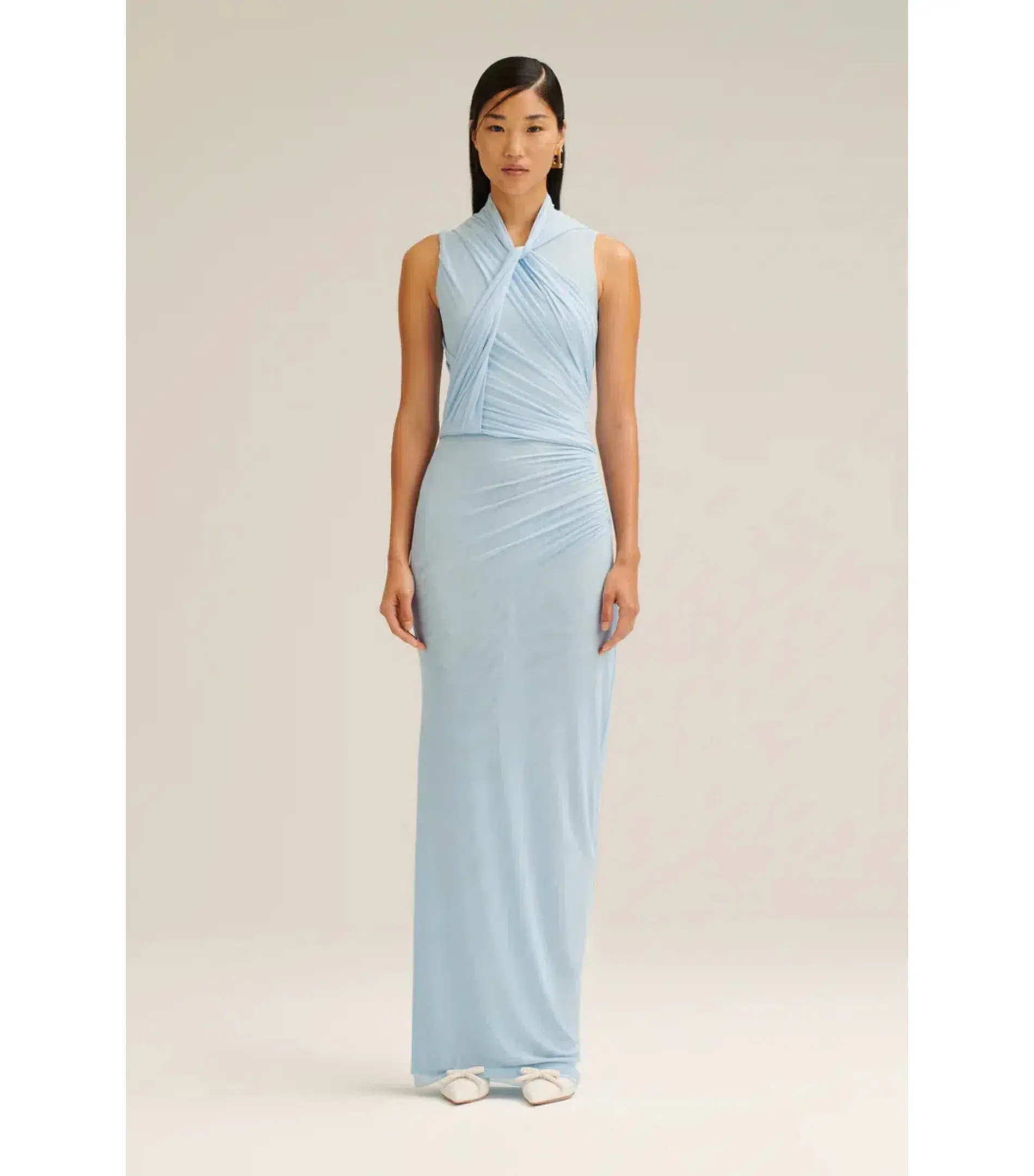 Scanlan Theodore Mesh Drape Top And Skirt Pale Blue Size AU 10 - Image 1