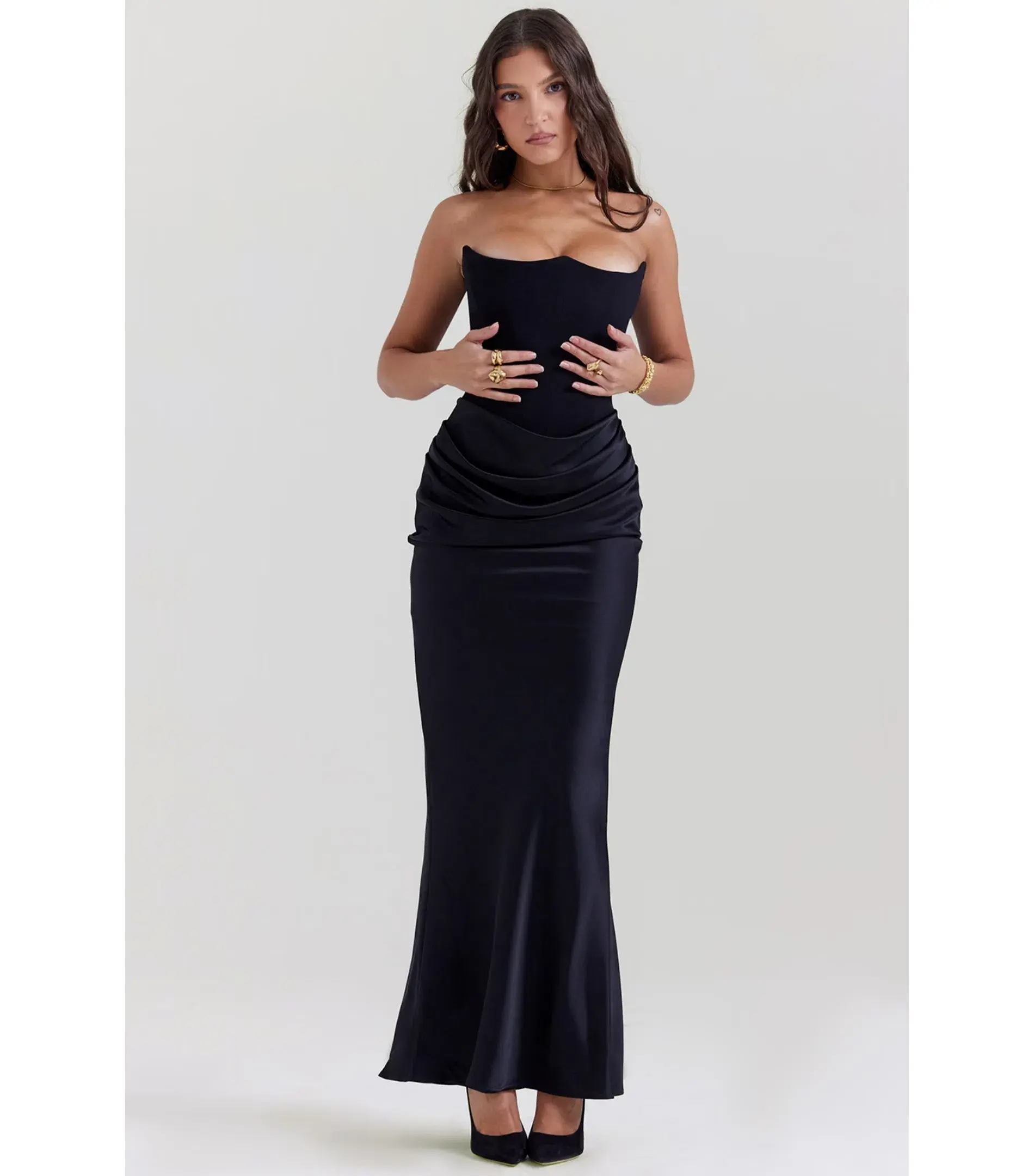 House Of Cb Persephone Strapless Corset Dress Black Size AU 6 - Image 1