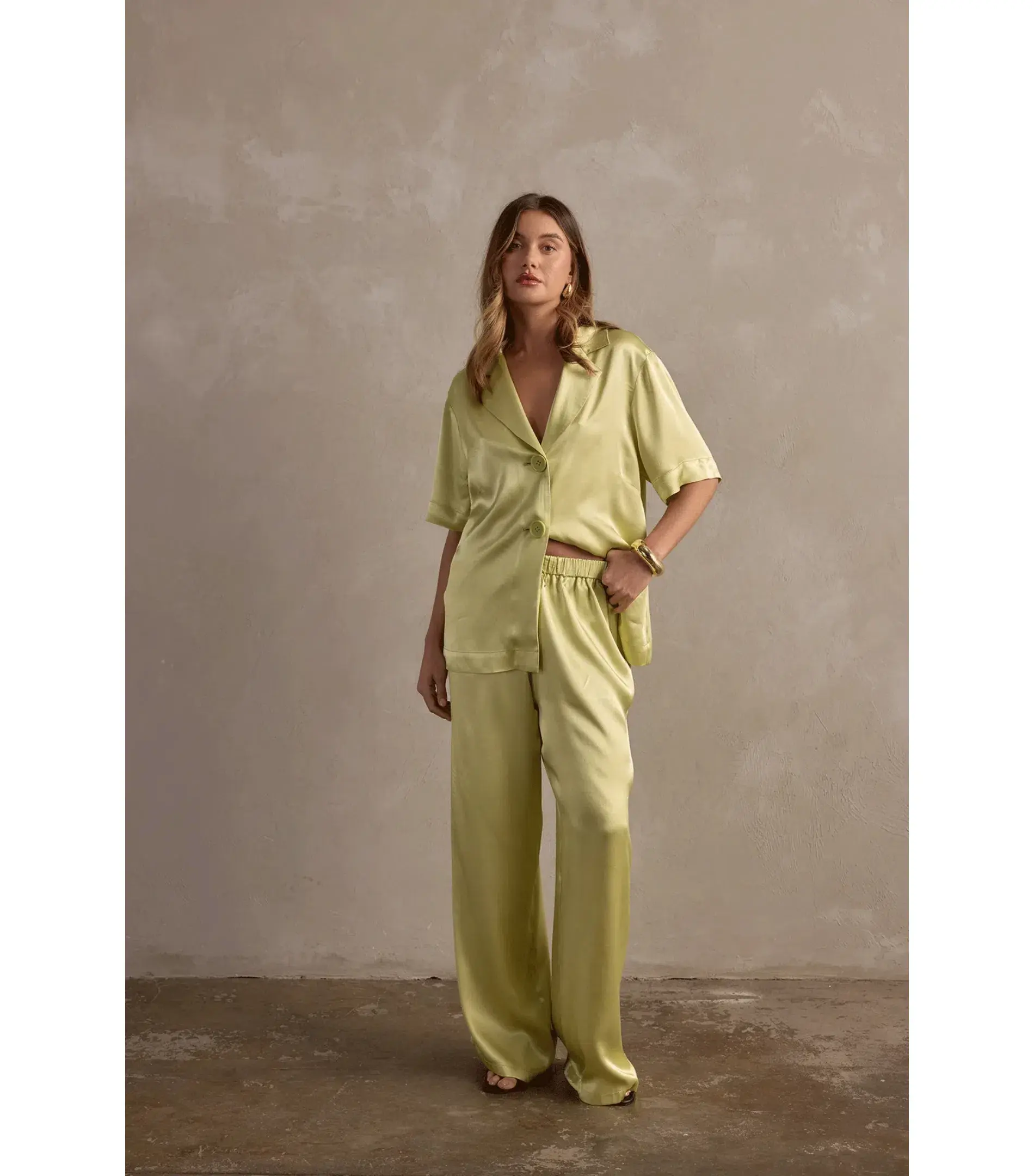 Raef The Label Carla Satin Shirt in Pistachio Size AU 10 - Image 1
