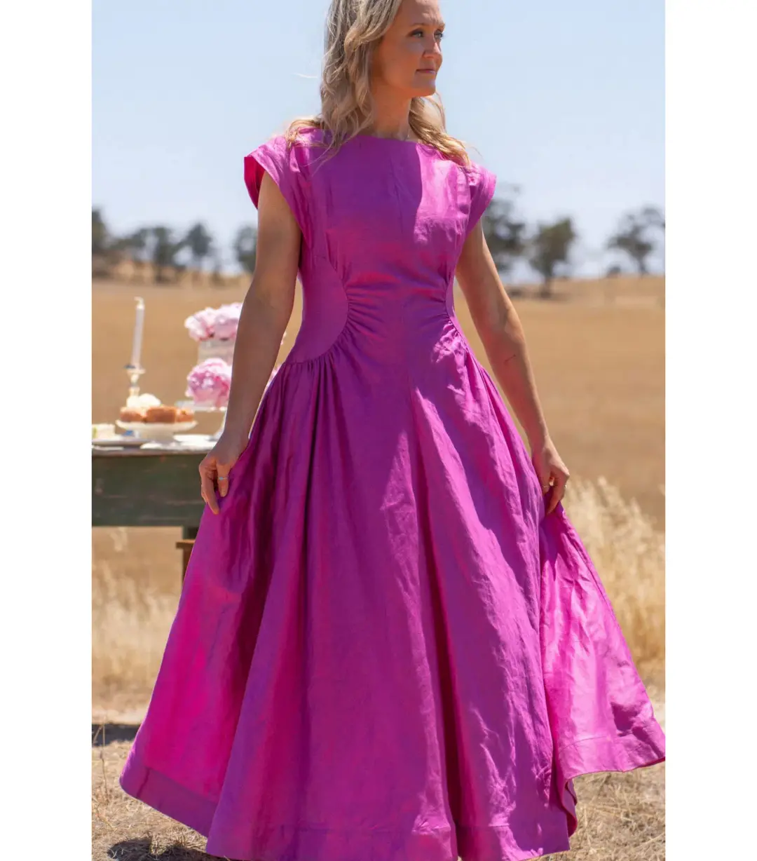 Acler Emery Midi Dress Magenta Size AU 10  for rent on The Volte - main image