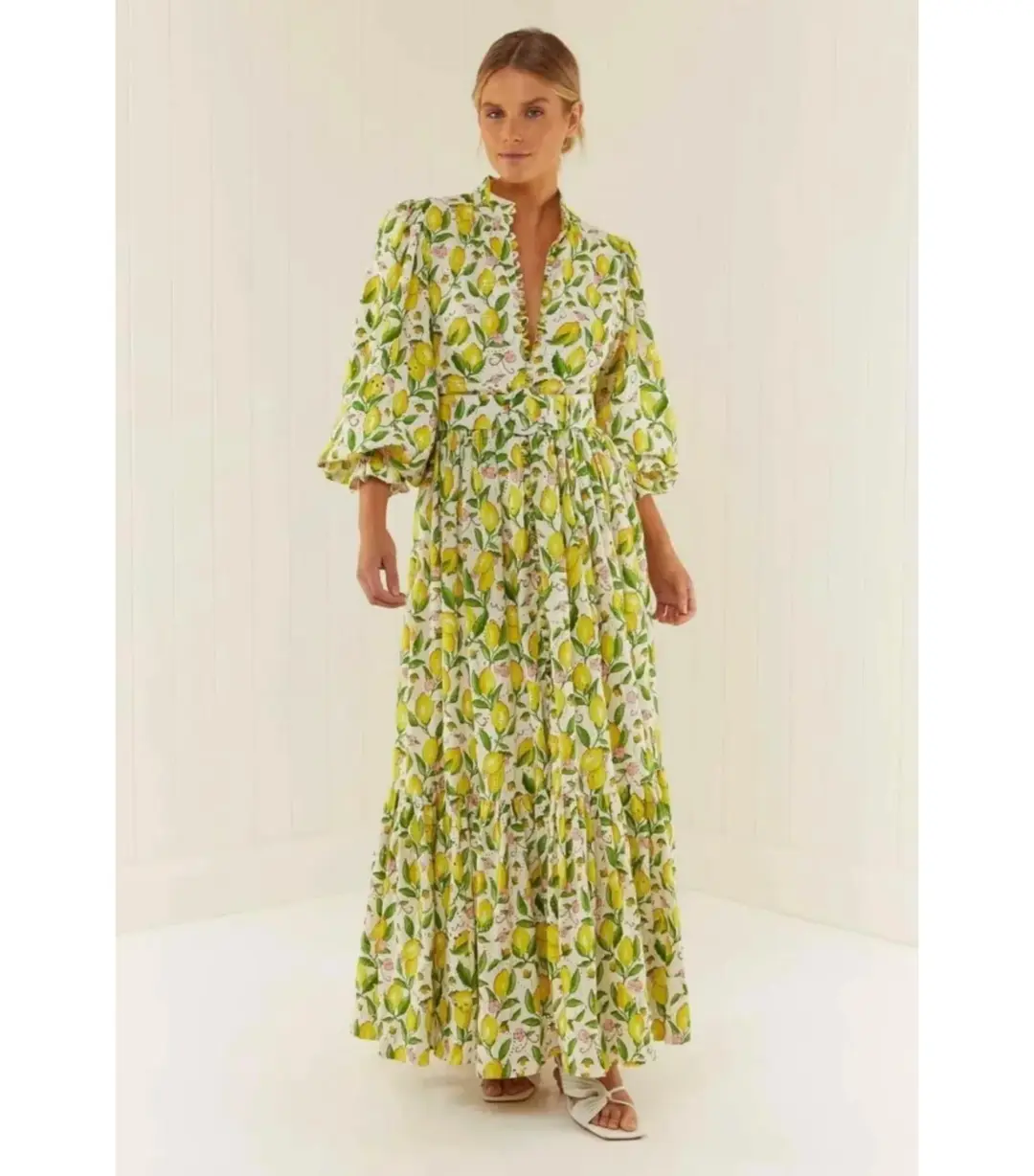 Palm Noosa Royal Flush Dress Lemon Print Size AU 12  for rent on The Volte - main image