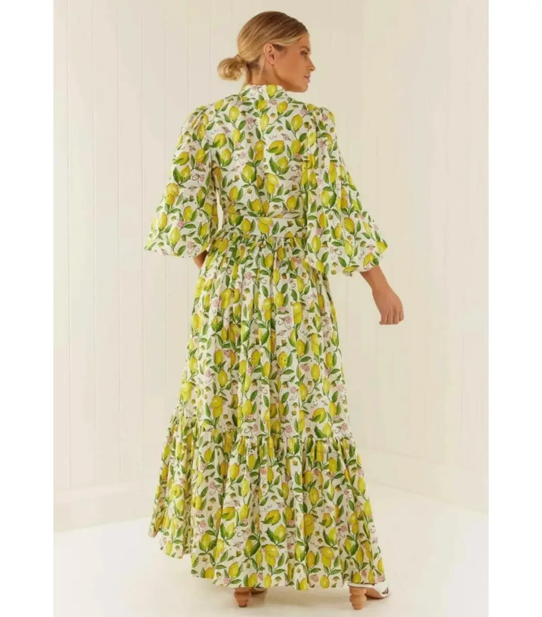 Palm Noosa Royal Flush Dress Lemon Print Size AU 12  for rent on The Volte - main image