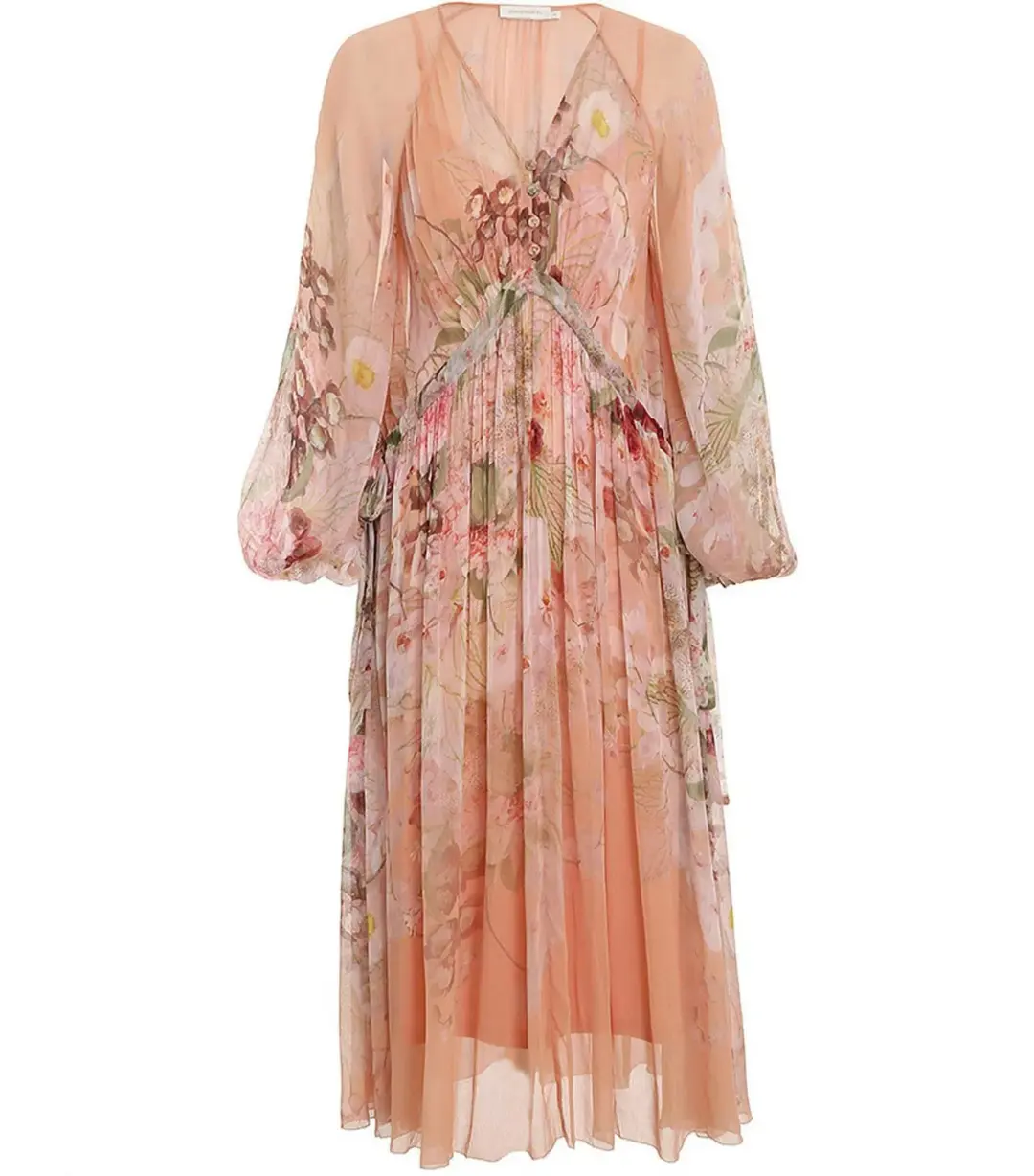 Zimmermann Dancer Drawn Midi Dress Blush Garden Floral Size 3 / AU 14 for rent on The Volte - main image