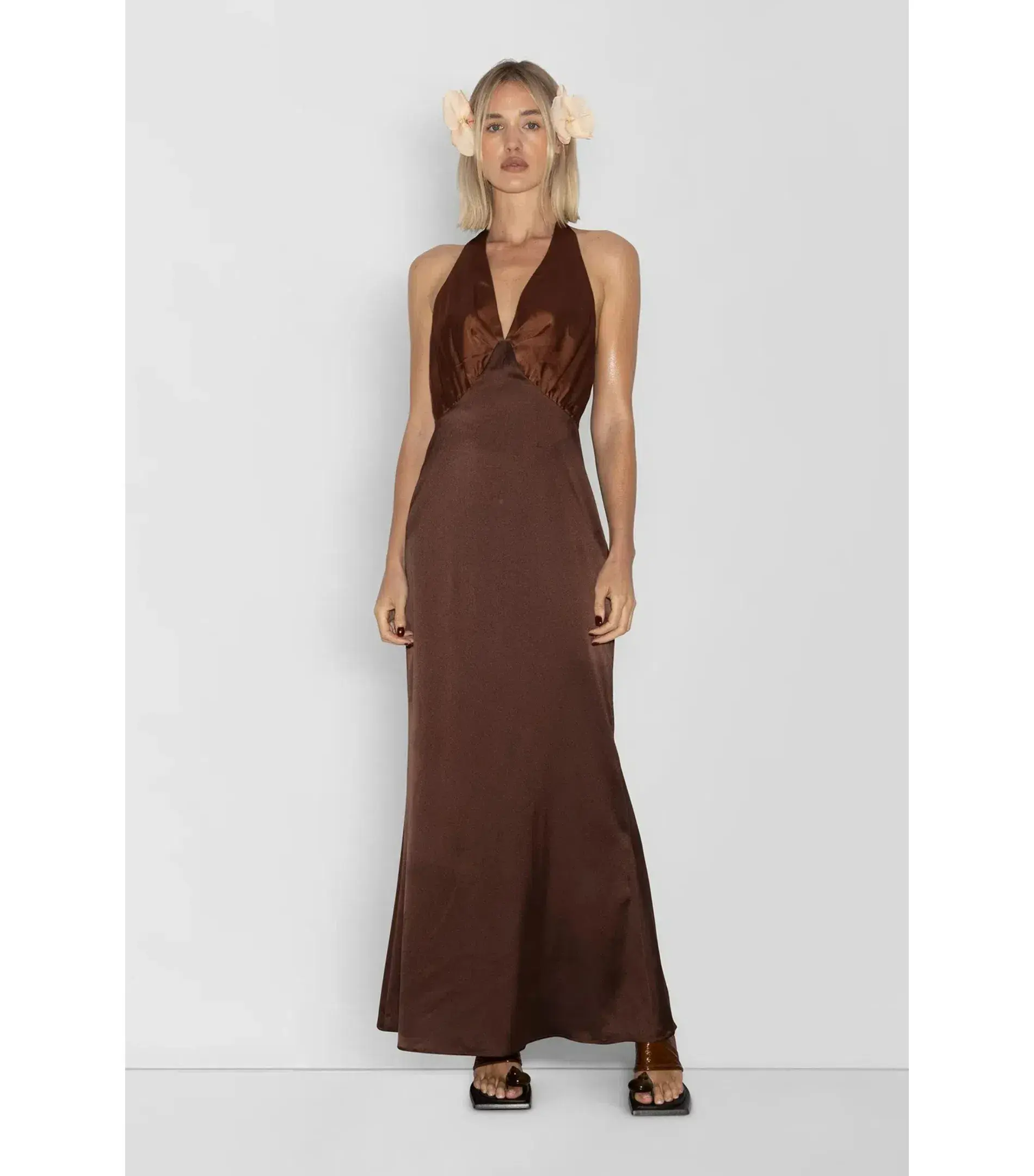 The Wolf Gang Oahu Slip Maxi Dress Chocolate Brown Size S / AU 8 - Image 1