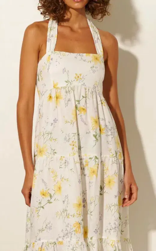 Kivari Adaline Wide Strap Linen Midi Dress Floral Size 10 - Image 2
