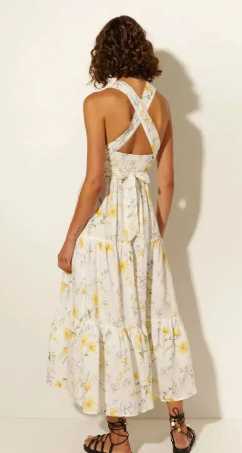 Kivari Adaline Wide Strap Linen Midi Dress Floral Size 10 - Image 3