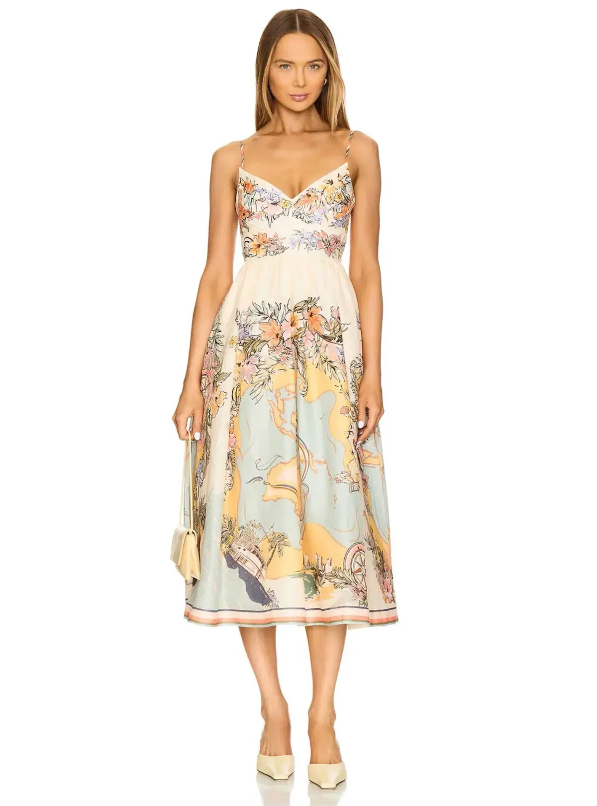 Zimmermann Tallow Tucked Bodice Midi Dress Nautical Map Size 1 / AU 10 - Image 1