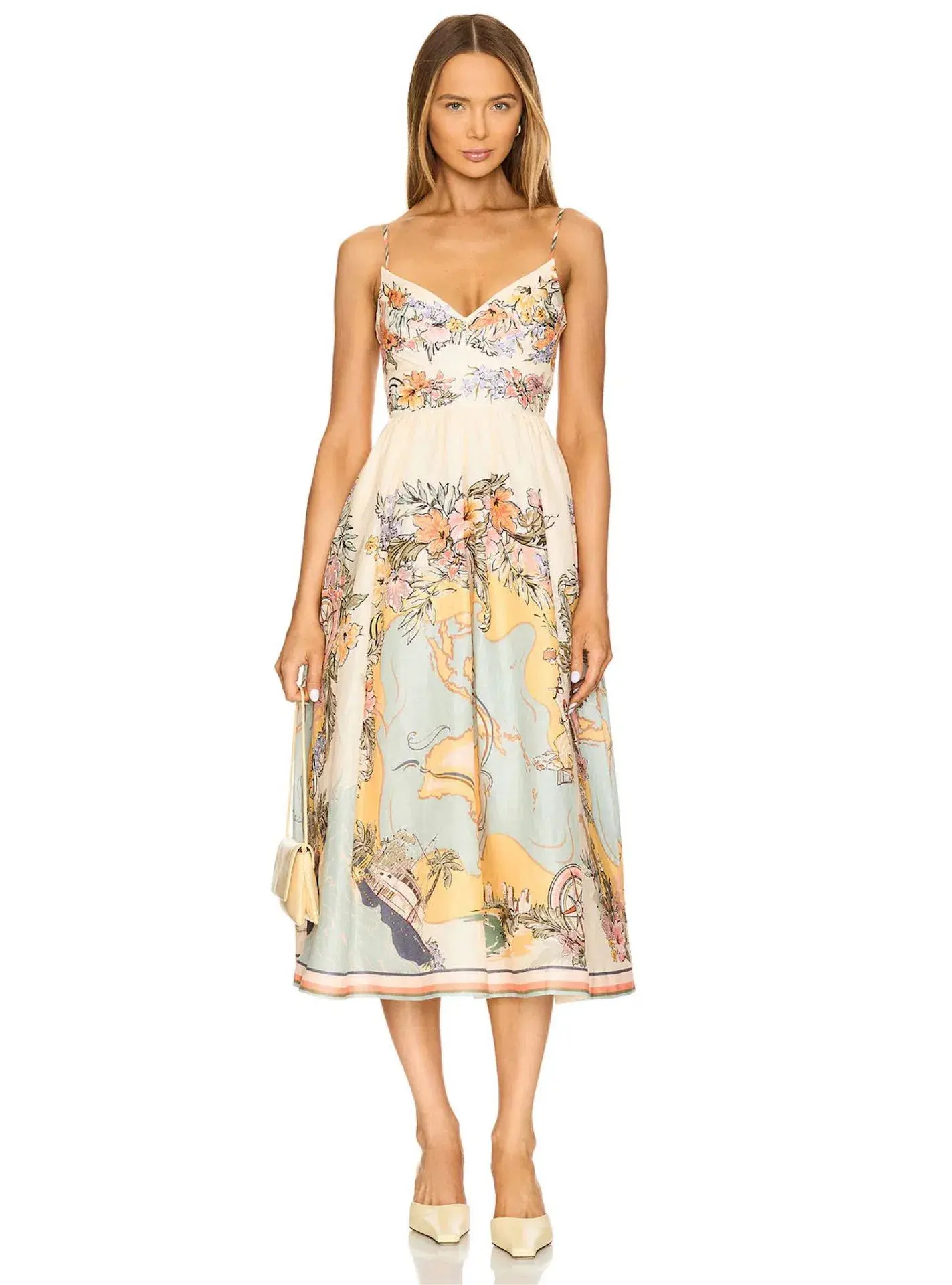 Zimmermann Tallow Tucked Bodice Midi Dress Nautical Map Size 1 / AU 10 - Image 1