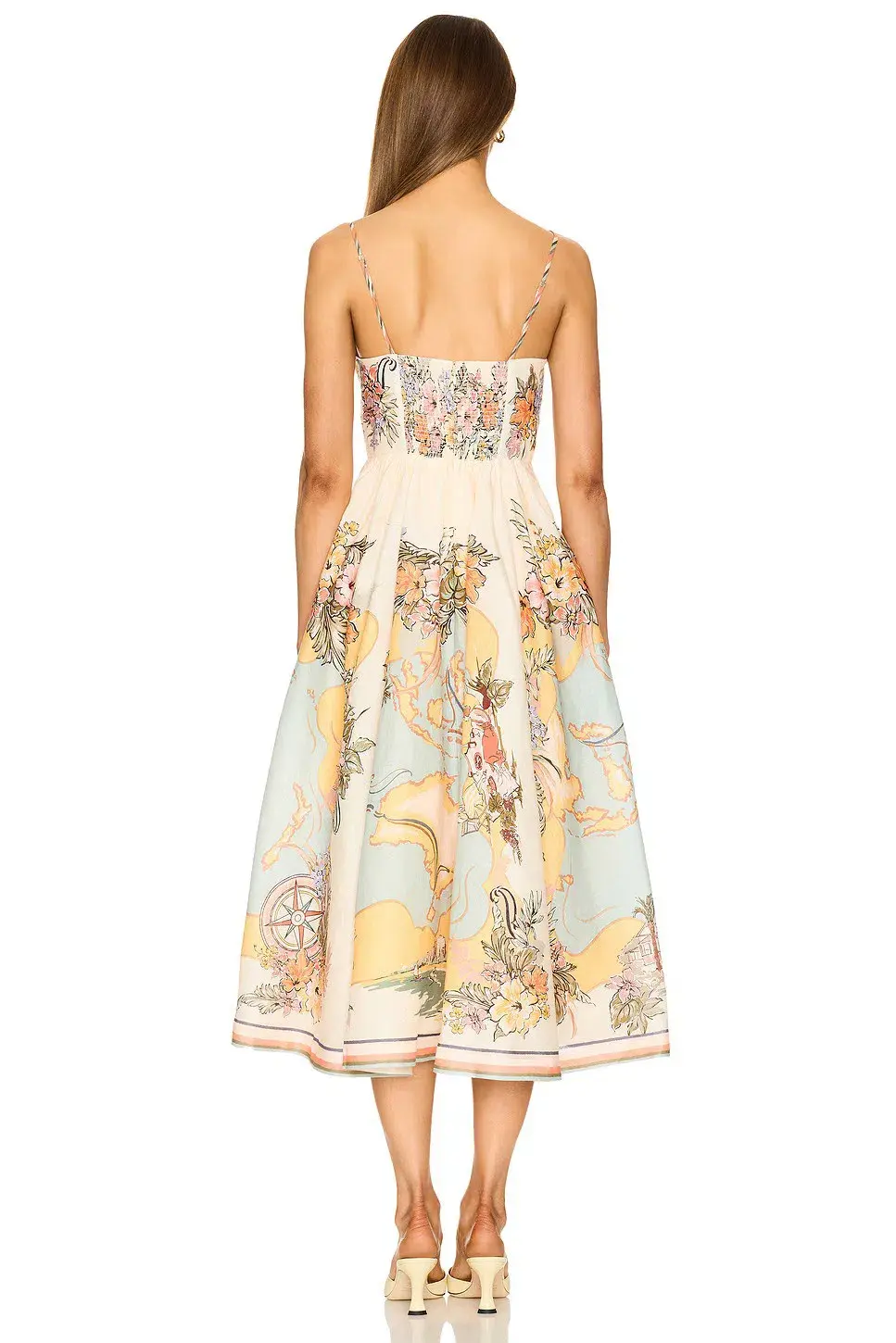 Zimmermann Tallow Tucked Bodice Midi Dress Nautical Map Size 1 / AU 10 - Image 2