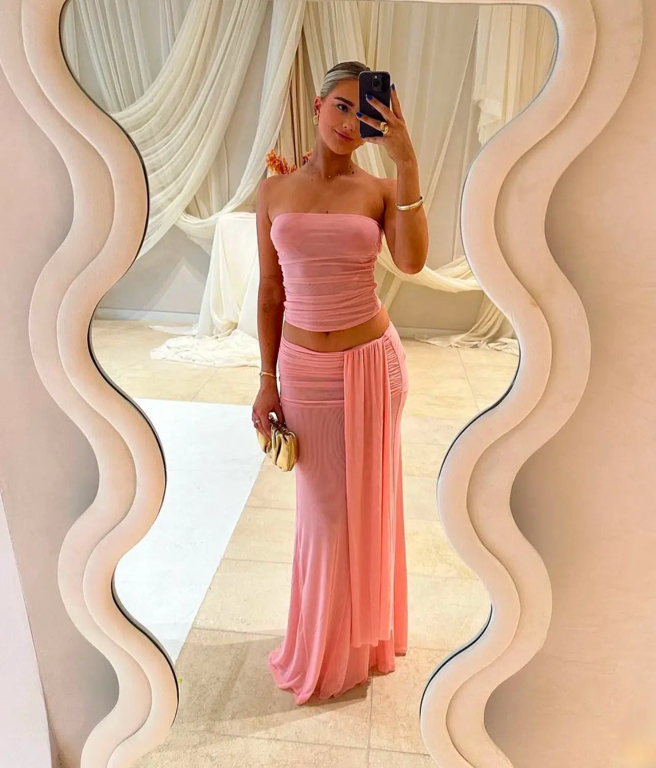 Meshki Brooklyn Mesh Crop Top and Arna Mesh Maxi Skirt Set Candy Pink Size 8 - Image 3
