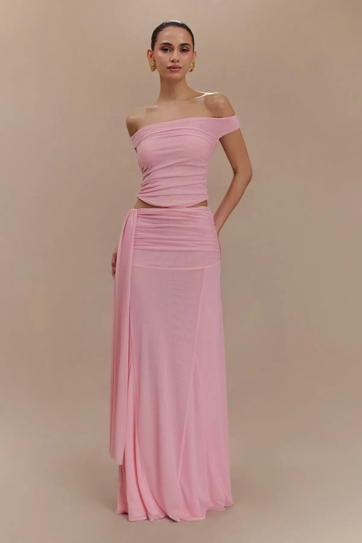 Meshki Brooklyn Mesh Crop Top and Arna Mesh Maxi Skirt Set Candy Pink Size 8 - Image 1