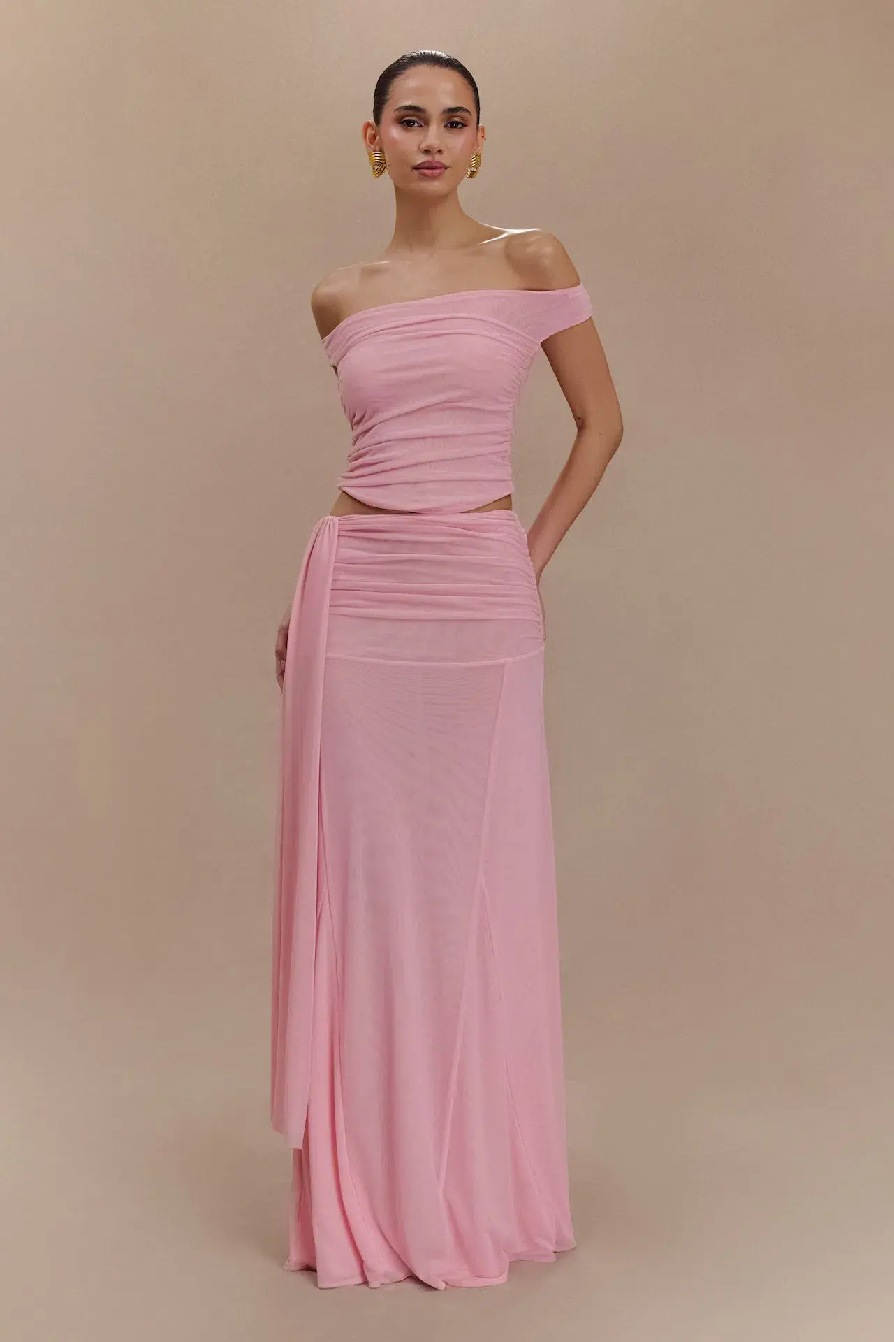 Meshki Brooklyn Mesh Crop Top and Arna Mesh Maxi Skirt Set Candy Pink Size 8 - Image 1
