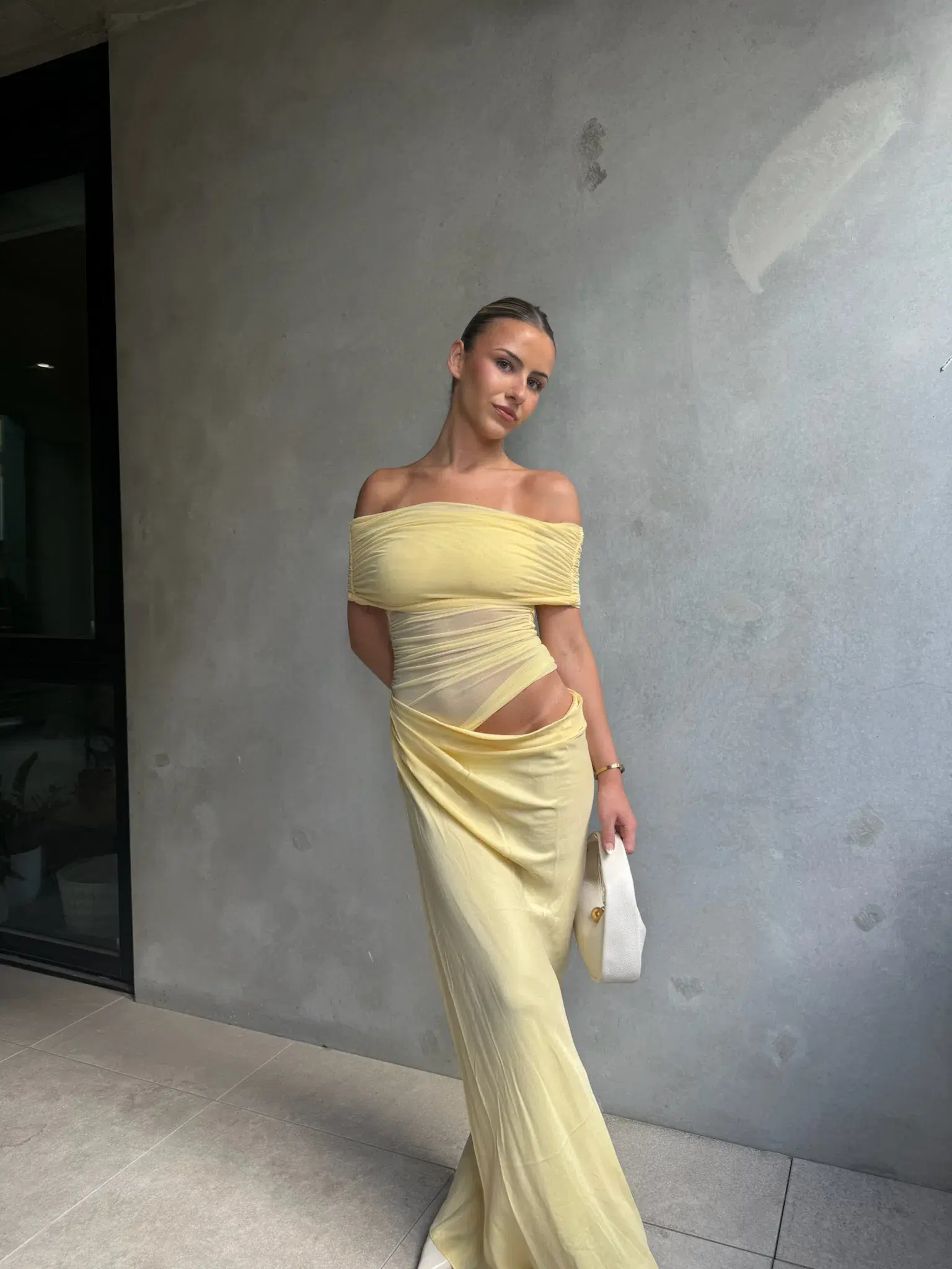 Benni Nico Off Shoulder Maxi Dress Butter Size 8 - Image 1