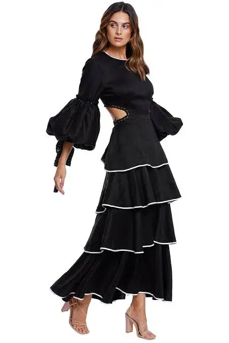 Aje Gracious Cutout Midi Dress Black/Ivory Size 6 - Image 6