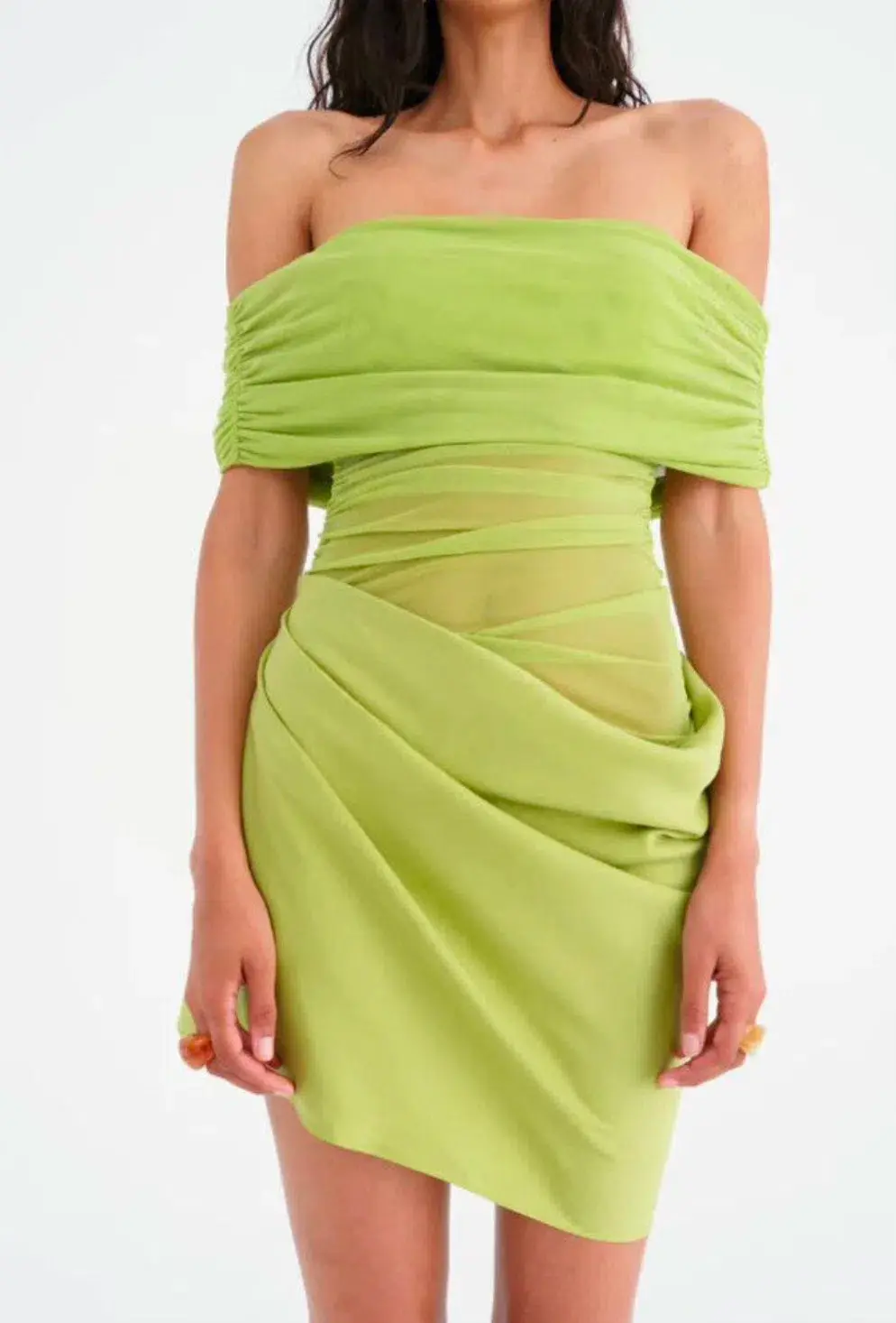 Benni Nico Off Shoulder Mini Dress in Apple Green Size 8 - Image 3