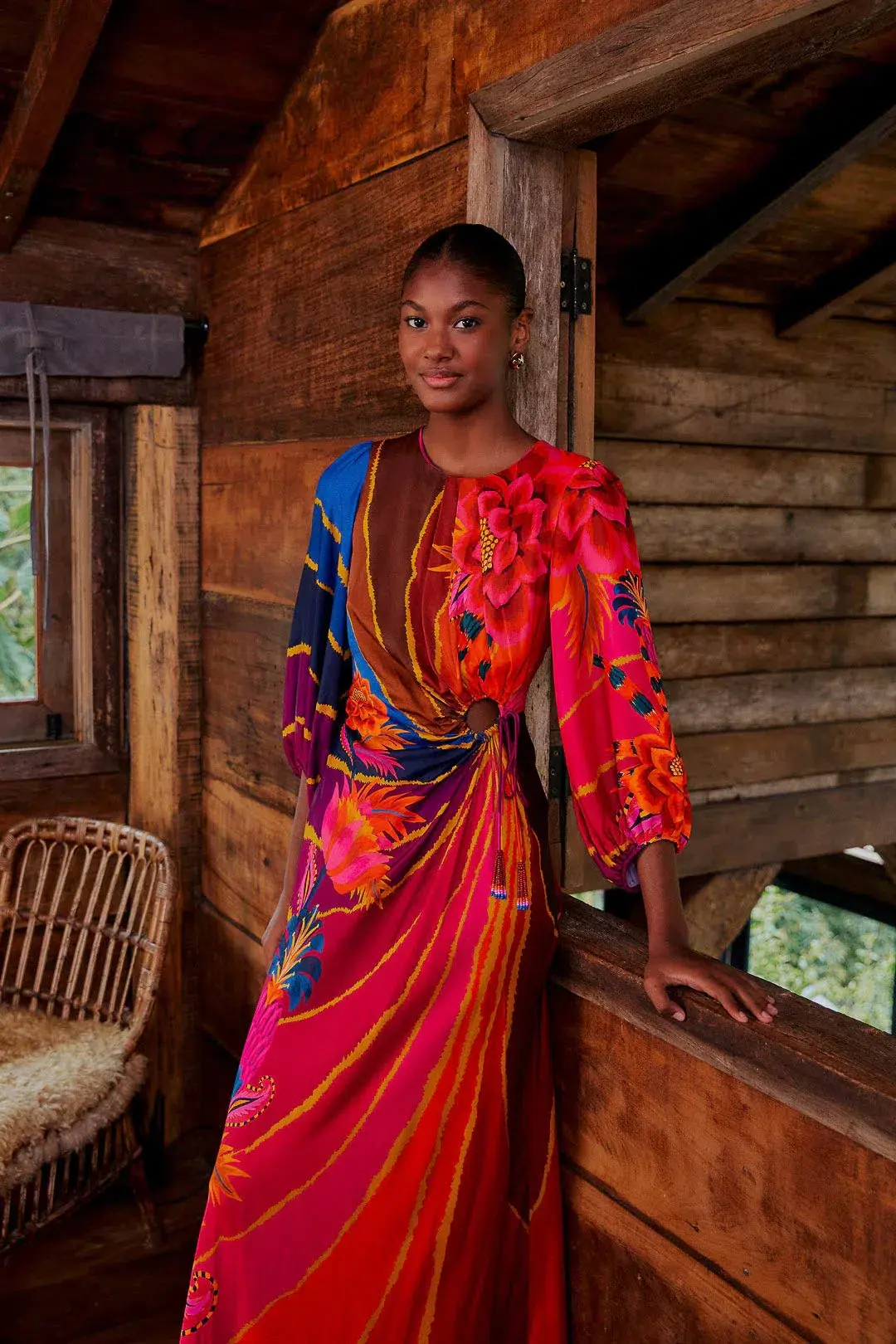 Farm Rio Vintage Wave Circle Cut-Out Midi Dress Floral Size 10 for rent on The Volte - main image