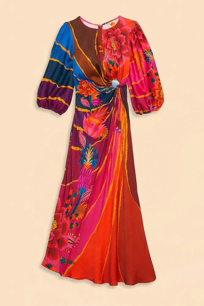 Farm Rio Vintage Wave Circle Cut-Out Midi Dress Floral Size 10 - Image 4