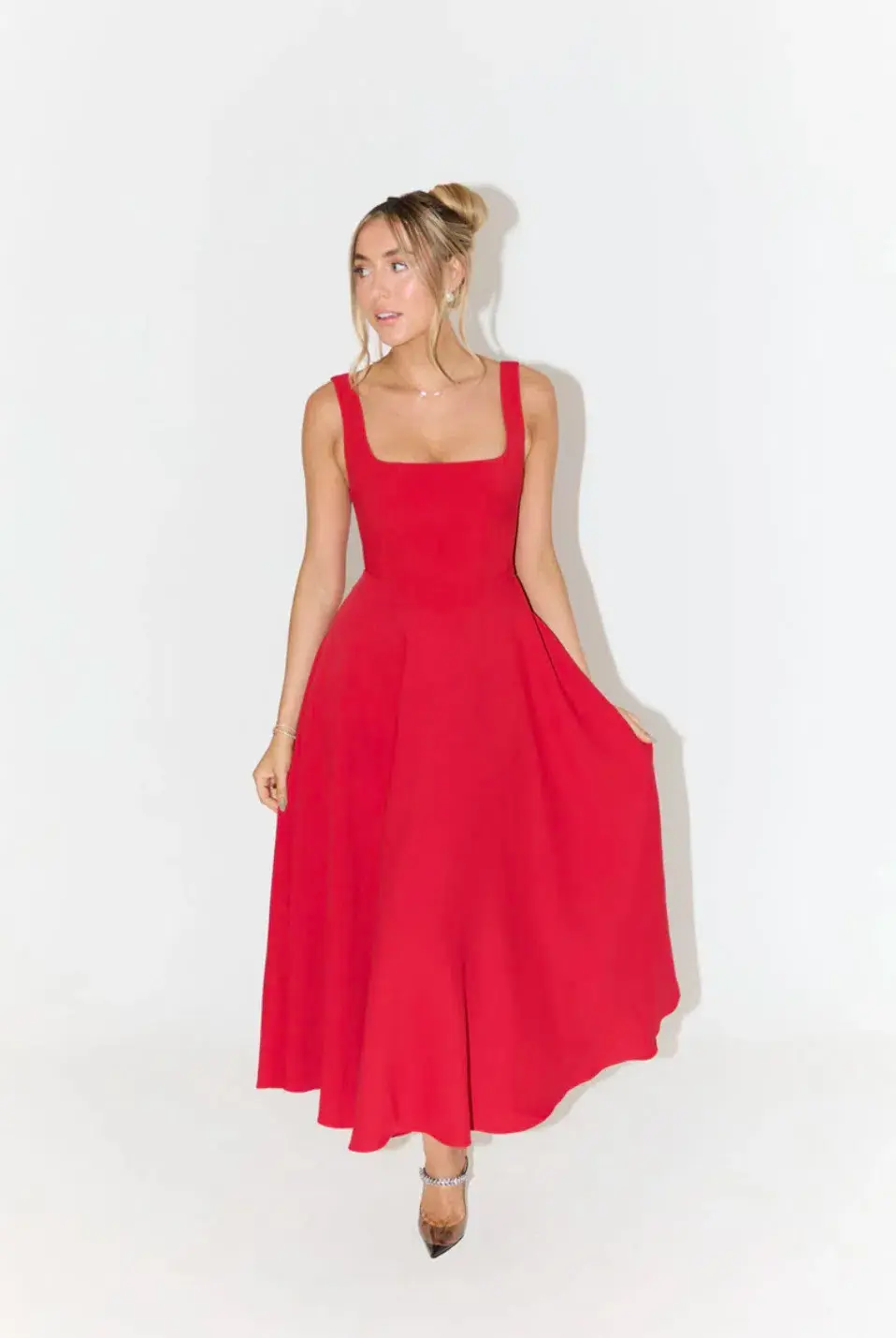 Odd Muse The Ultimate Muse High Waist Square Neck Midi Dress Red Size 10 - Image 1