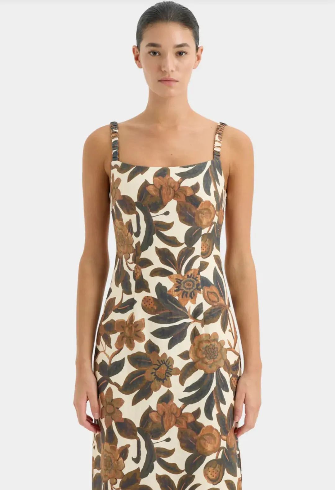 Sir the Lable Primrose Ruched Midi Dress Ivory Tapestry Size 2/Au 10 for rent on The Volte - main image