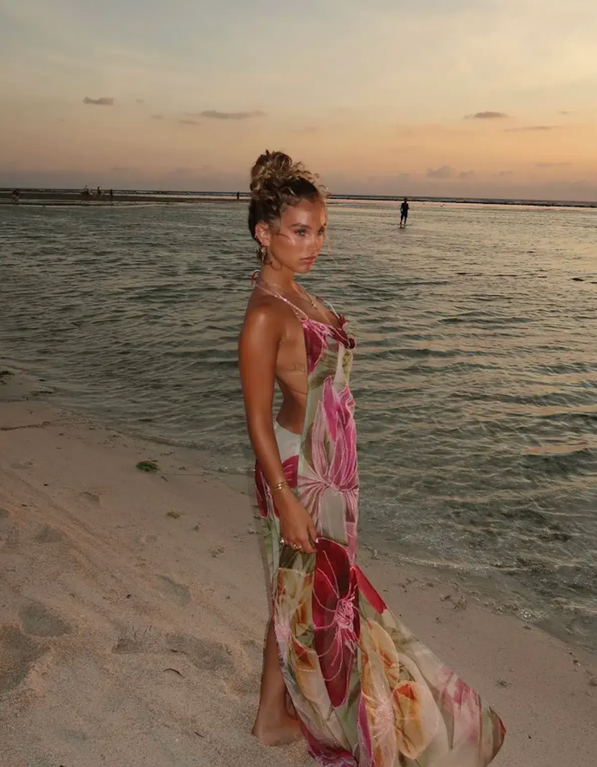 Jaded London Dahlia Hand Beaded Backless Chiffon Maxi Dress Floral Size 8 - Image 4