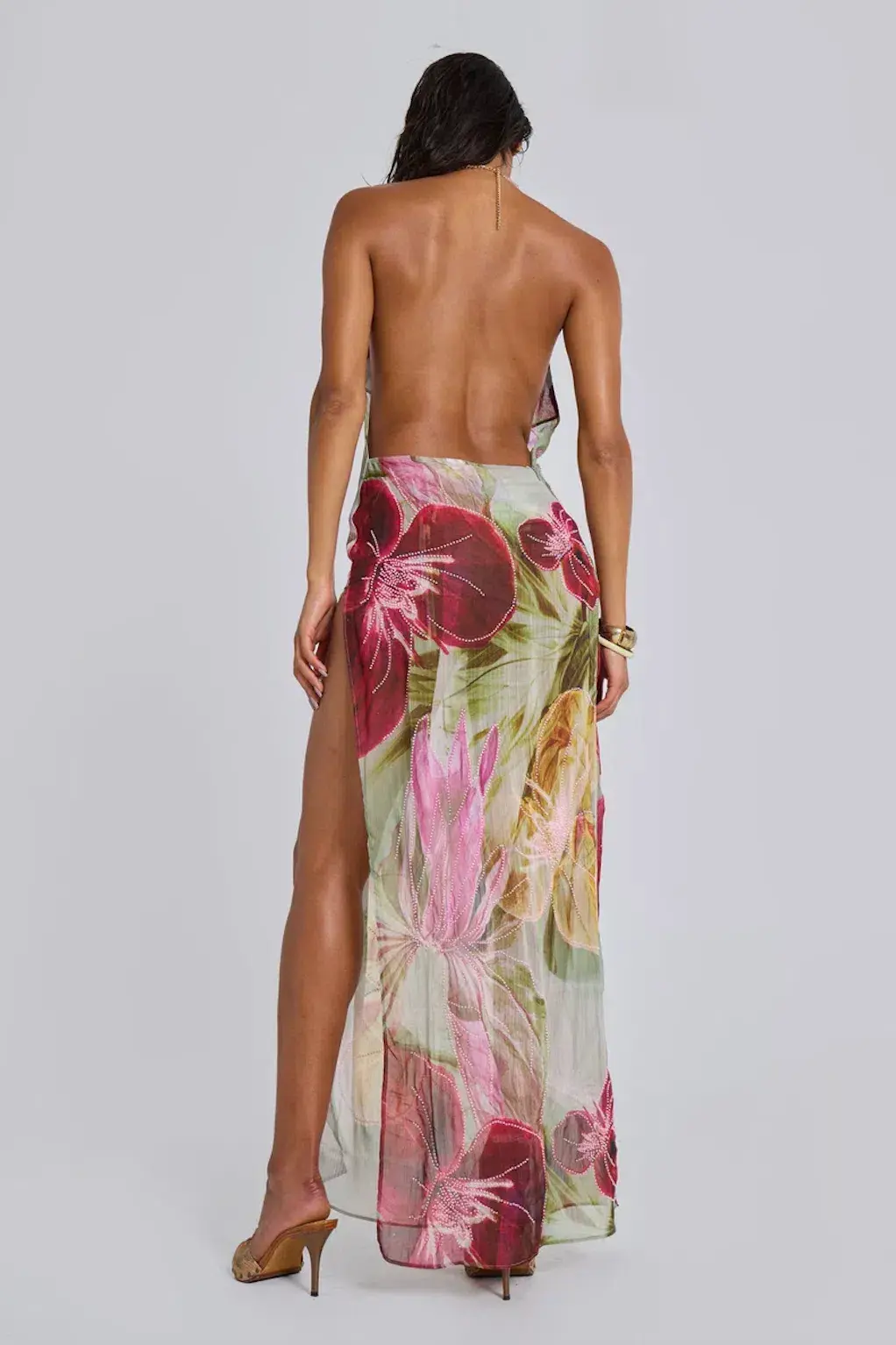 Jaded London Dahlia Hand Beaded Backless Chiffon Maxi Dress Floral Size 8 - Image 2