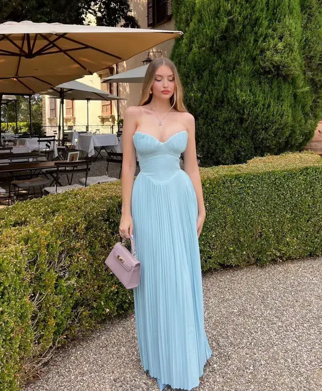 House of CB Marcella Pleated Maxi Dress Ocean Blue Size L / AU 12 - Image 1