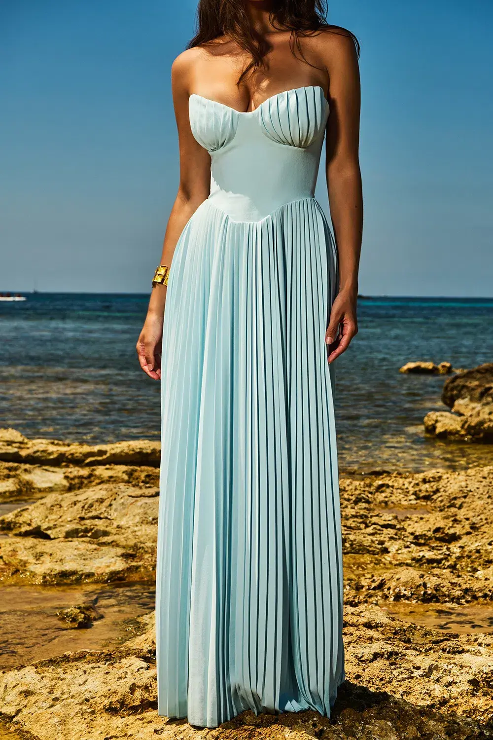 House of CB Marcella Pleated Maxi Dress Ocean Blue Size L / AU 12 - Image 4