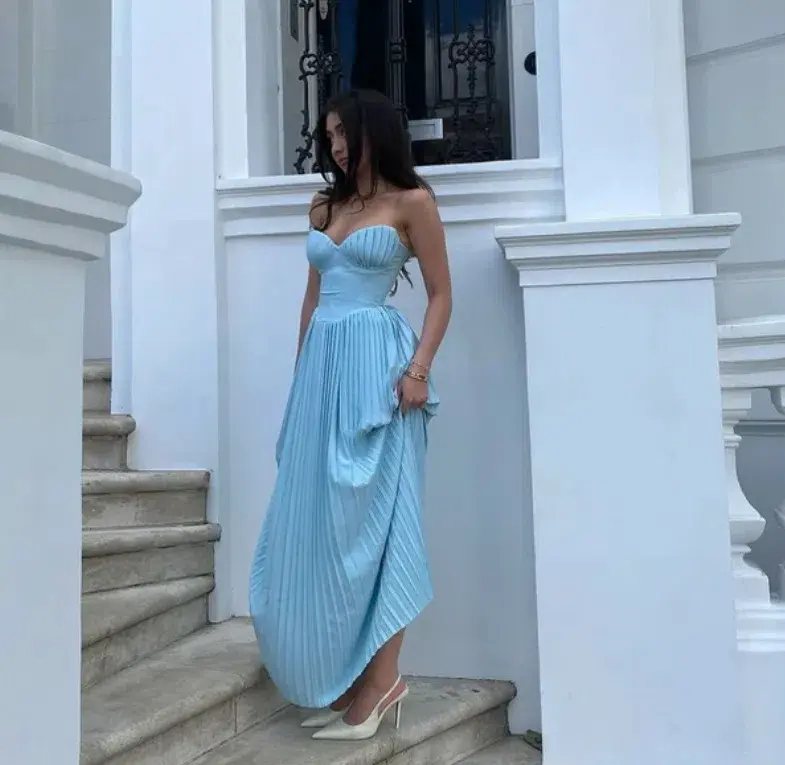 House of CB Marcella Pleated Maxi Dress Ocean Blue Size M / AU 10 - Image 4