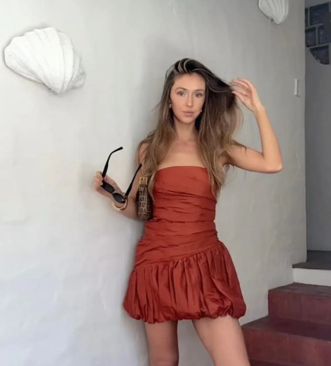 Shona Joy Celeste Strapless Bubble Mini Dress Rust Size 8 - Image 4